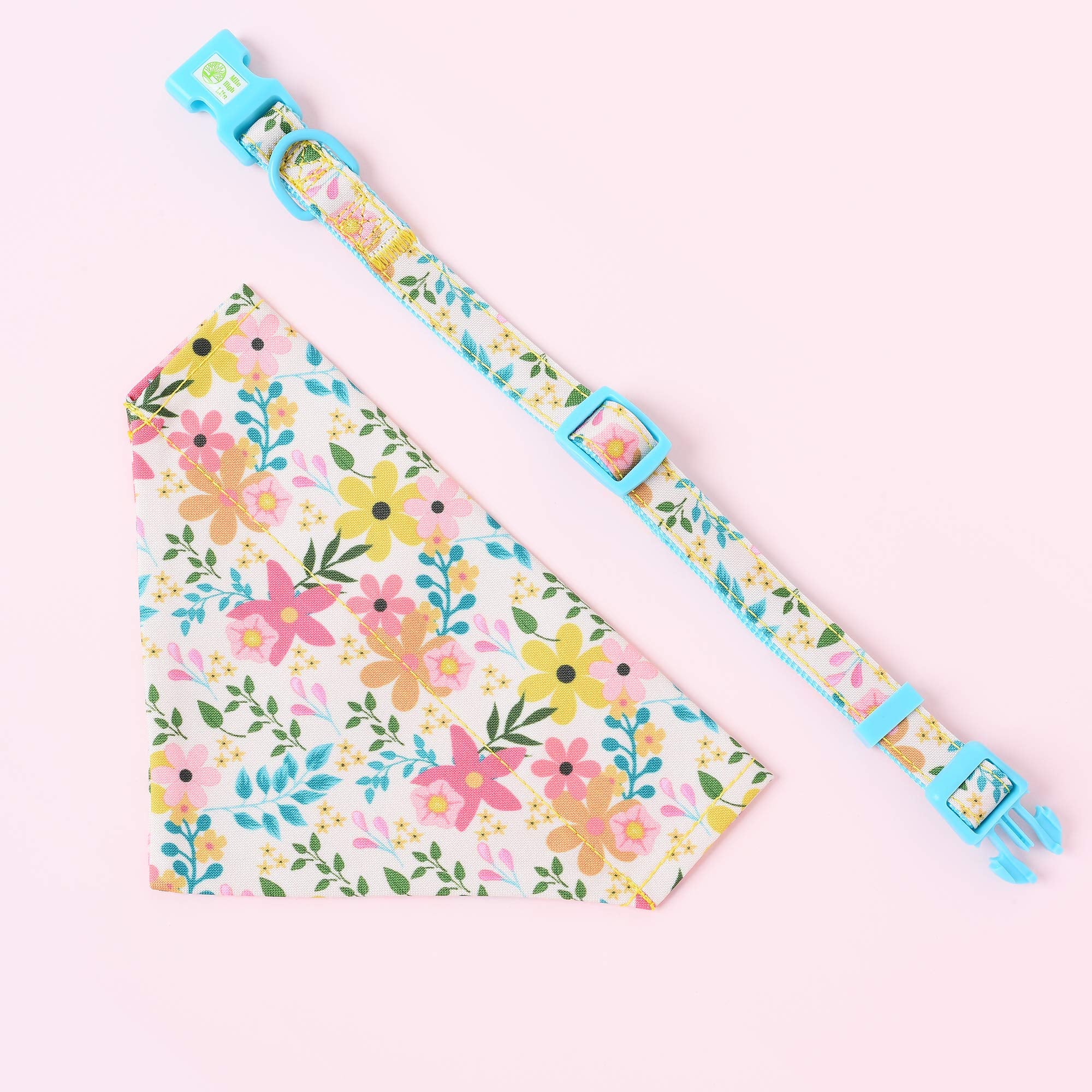 Mile High Life | Cute Bandana Collar | Soft Poly Cotton Fabric Collar For Small Dogs | Flower & Fruit Pattern(Wild Flowers, Band