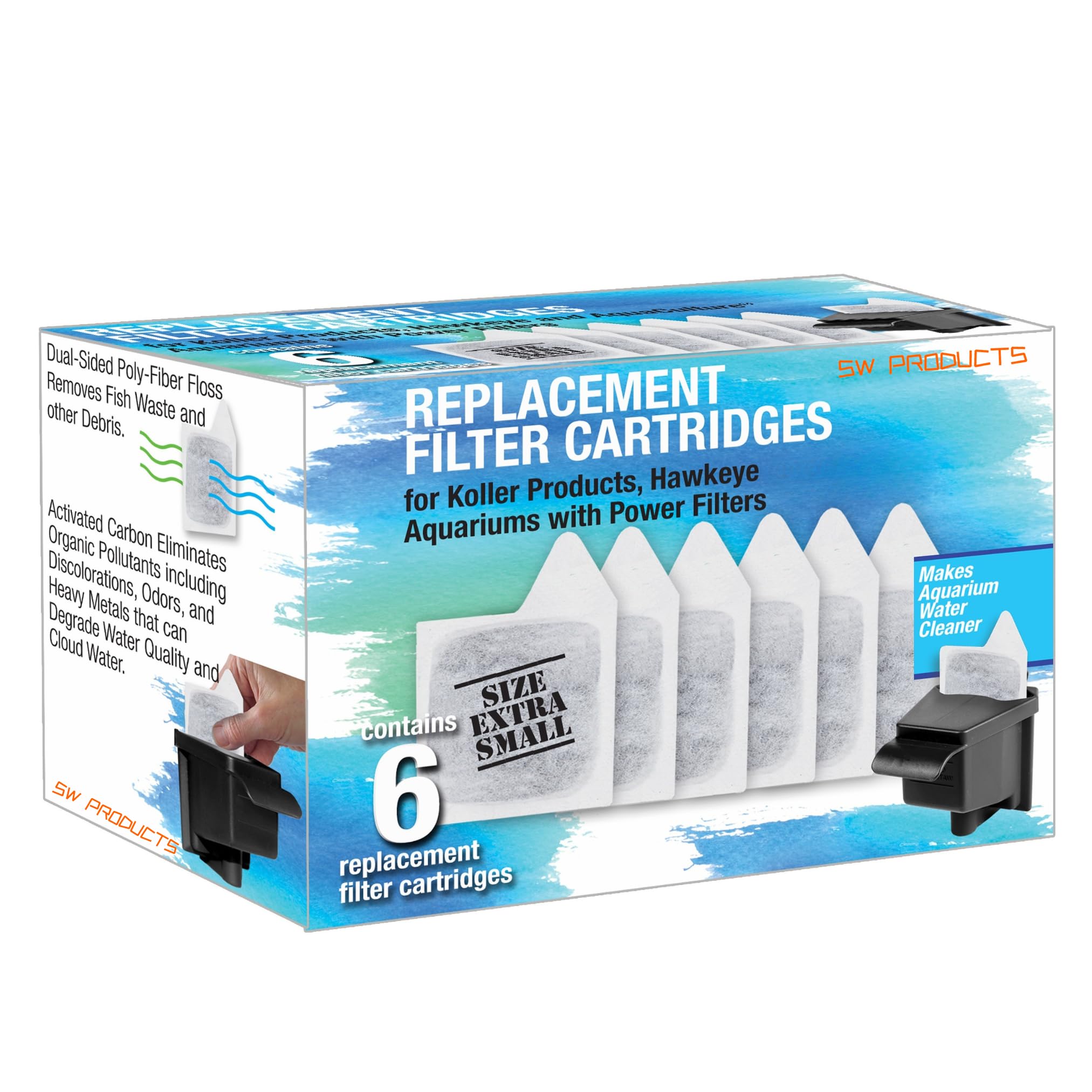 Sw Products Koller Products Xs 6-Pack Filter Cartridges, Replacement Cartridge For Koller Products Fish Tanks