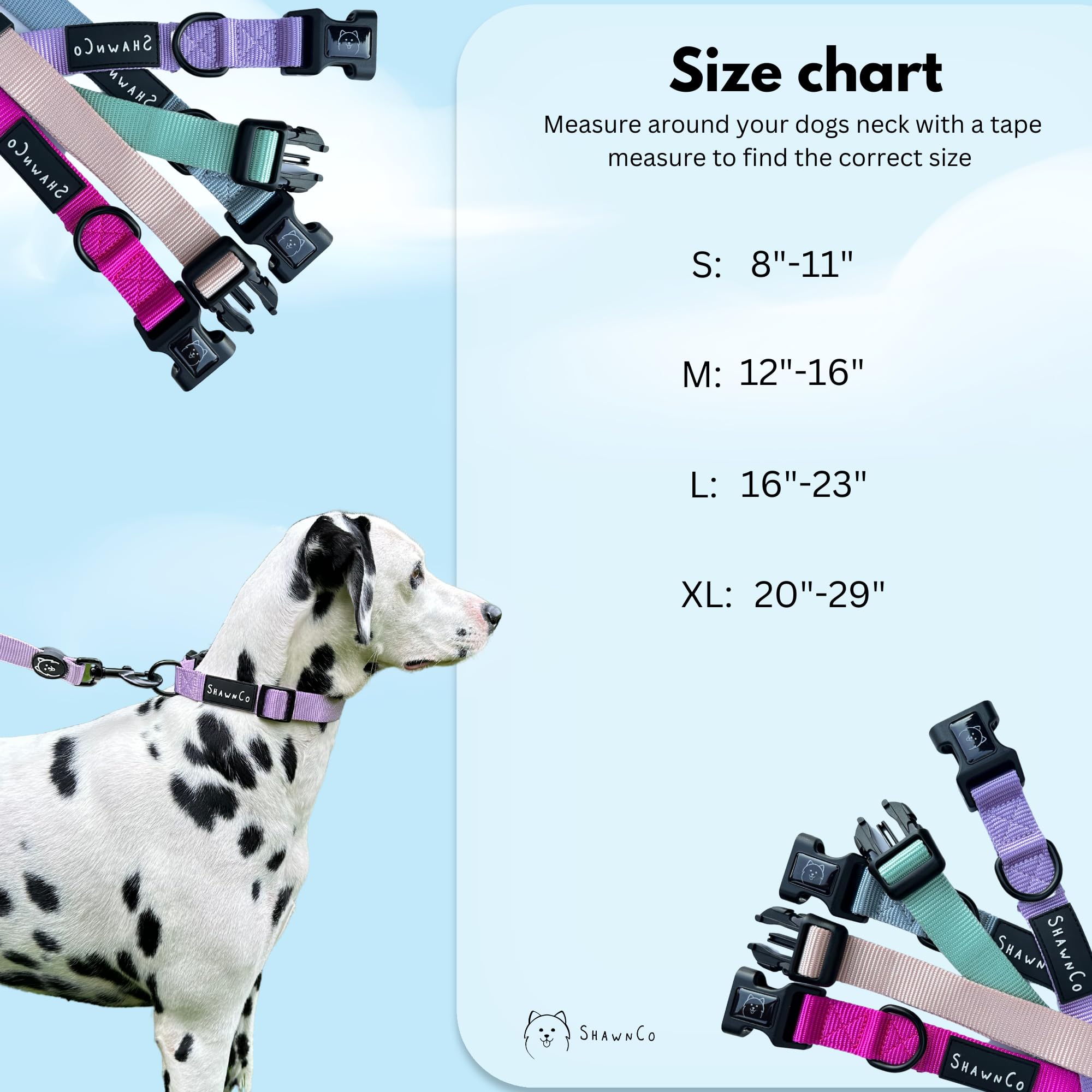 SHAWNCO Dream Walk Dog Collar - Premium Adjustable Nylon Collar for M Dogs - Midnight Color