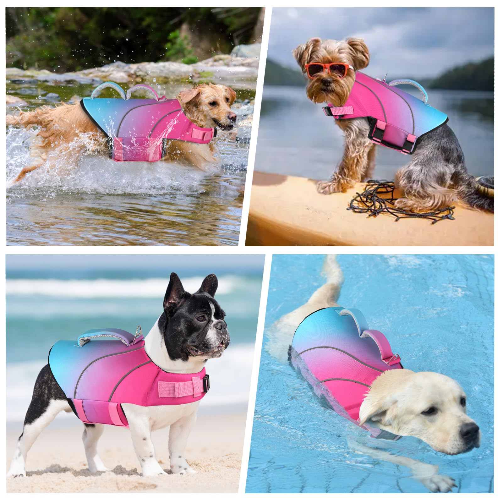 Doglay Dog Life Jacket With Double Rescue Handles, High Flotation Dog Life Vests For Swimming, Reflective Swimming Vest Safety L