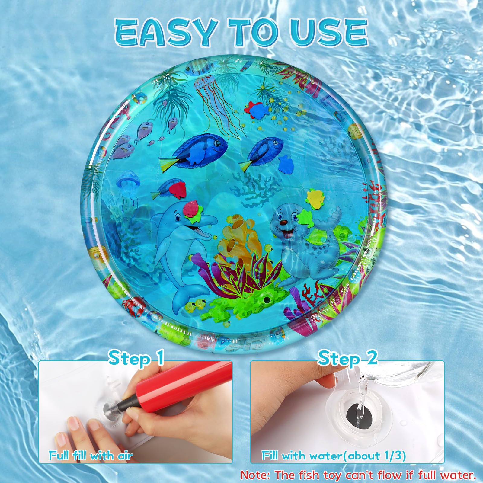 Water Sensory Play Mat for Cats,Cat Water mat with Fish,Anti-Scratch Water Mat for Cats,Durable & Easy-Clean Playmat. (Large,Ani