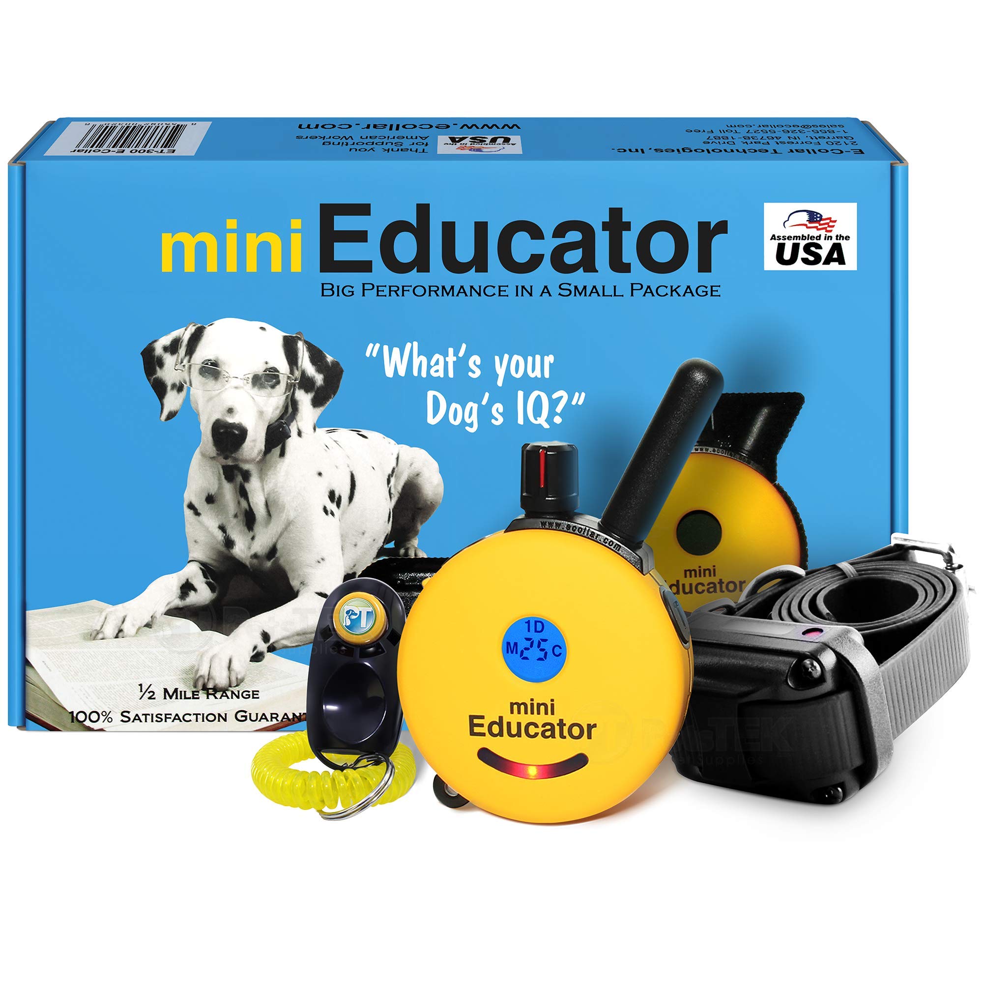 E-Collar - Et-300-1/2 Mile Remote Waterproof Trainer Mini Educator Remote Training Collar - 100 Training Levels Plus Vibration And Sound - Includes Petstek Dog Training Clicker
