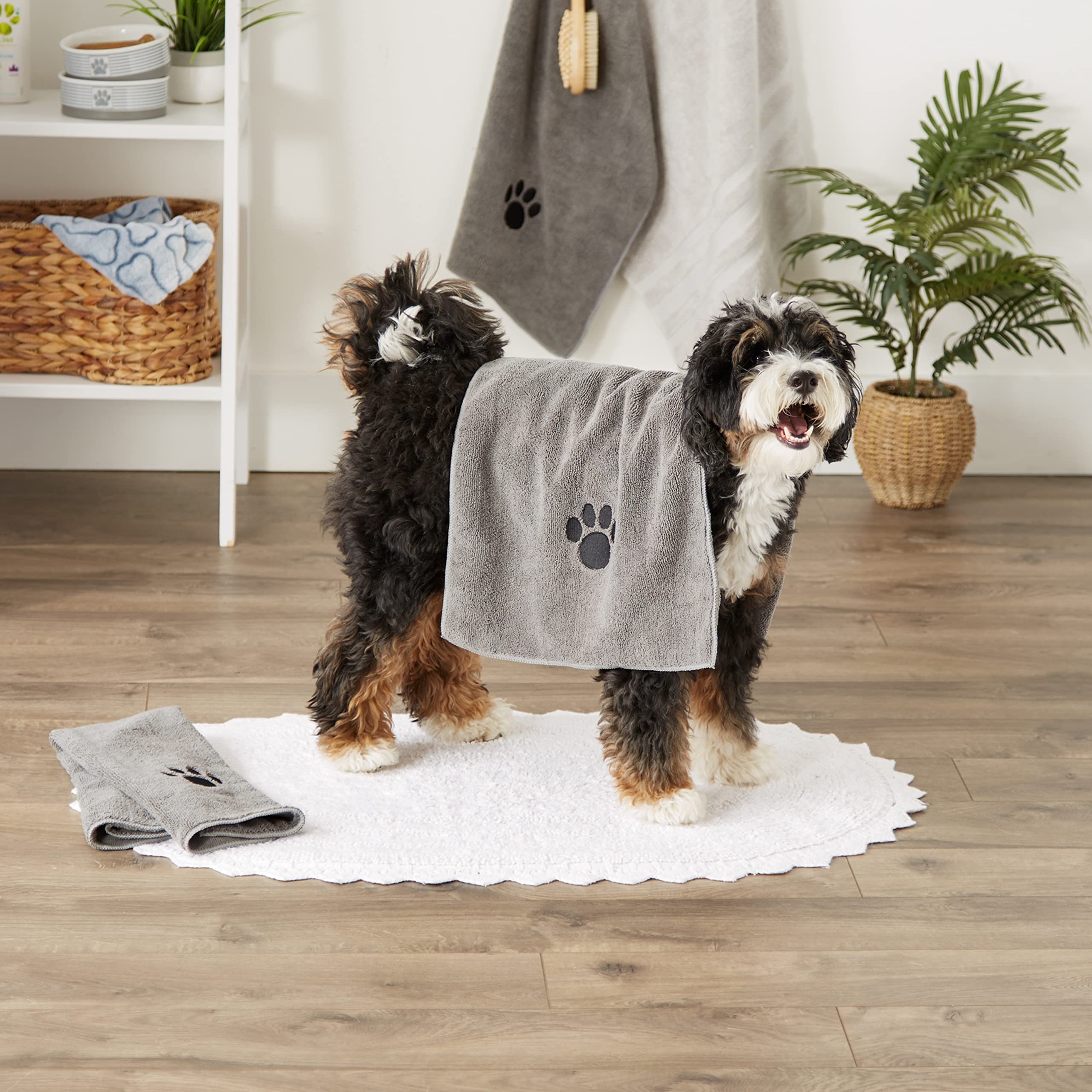 GRAY EMBROIDERED PAW SMALL PET TOWEL SET/3
