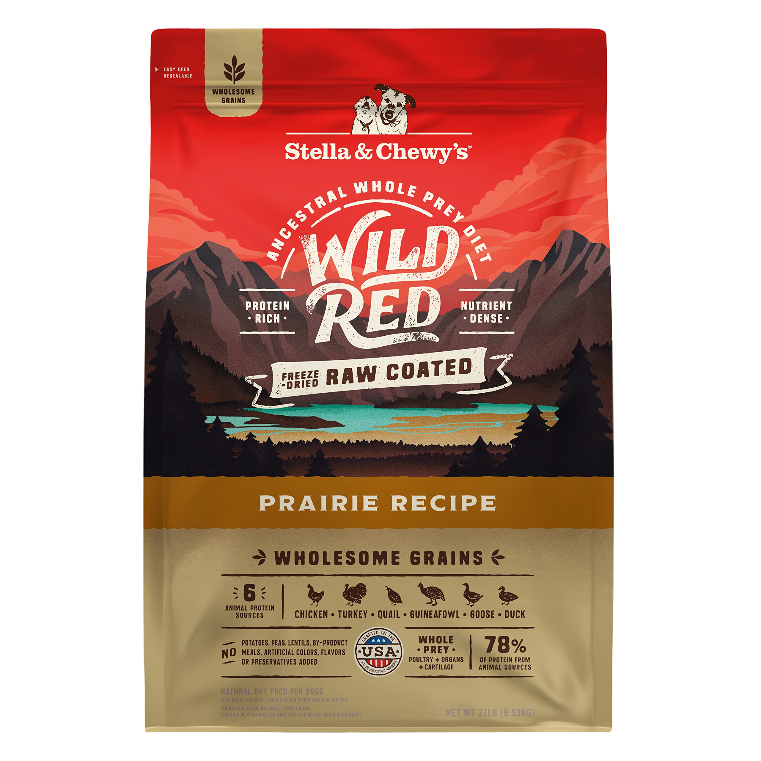 Stella & Chewys Wild Red Dry Dog Food Raw Coated High Protein Wholesome Grains Prairie Recipe, 21 lb. Bag
