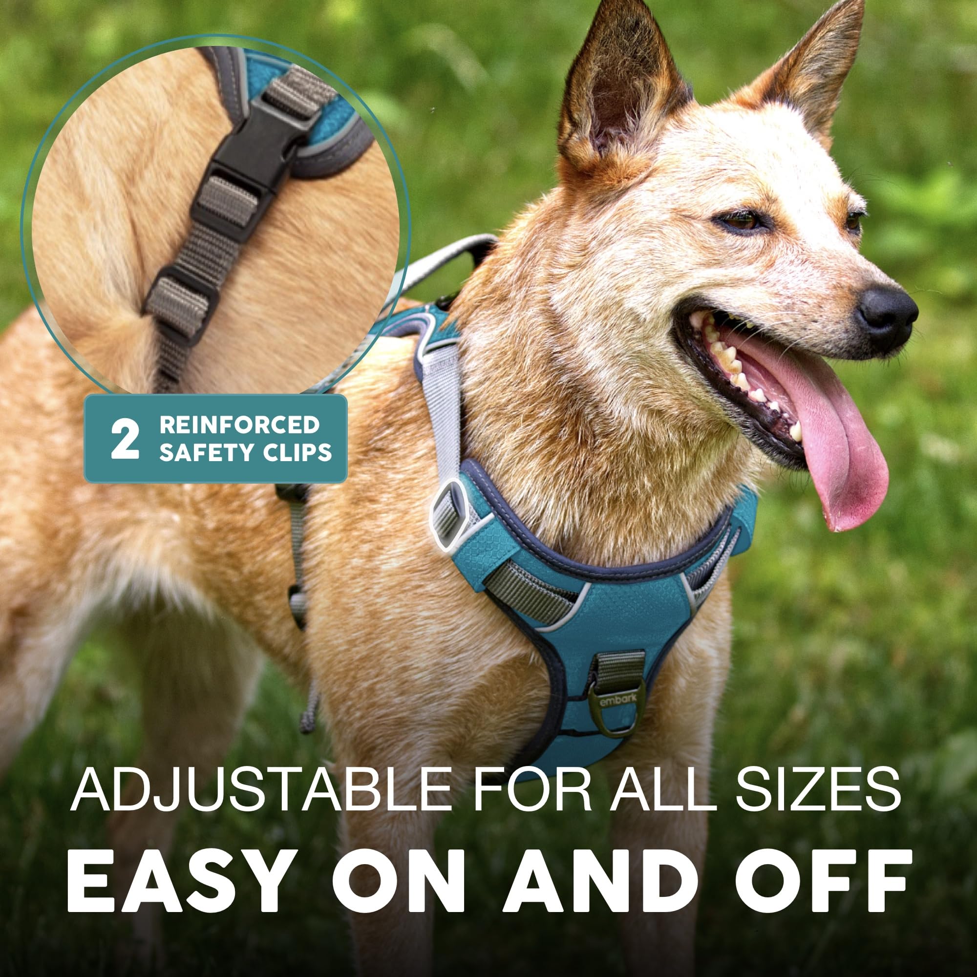 Embark Adventure Dog Harness No-Pull Dog Harness For Small Dogs, Medium & Large. 2 Leash Clips, Front & Back With Control Handle, Adjustable Blue Dog Vest For Any Breed, Soft & Padded For Comfort