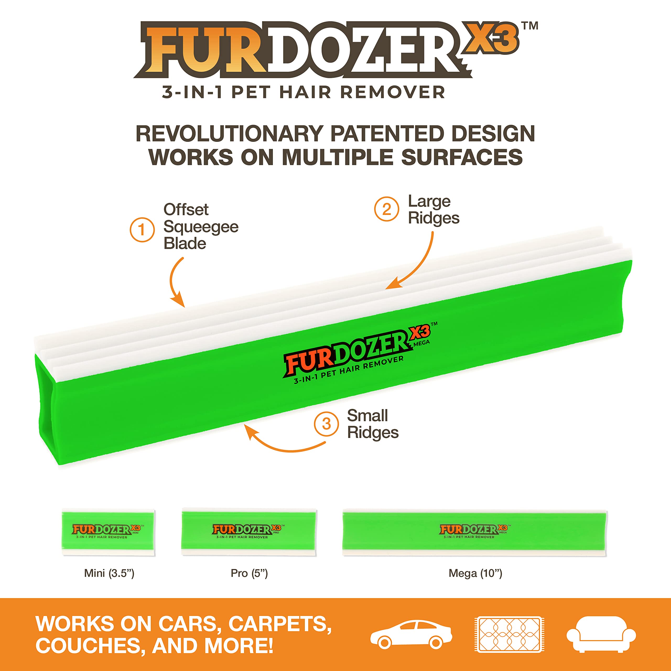 Furdozer X3 Mega Pet Hair Remover & Auto Detailing Tool - Cat & Dog Hair Remover For Carpets, Car Interiors, Couches, Bedding, &