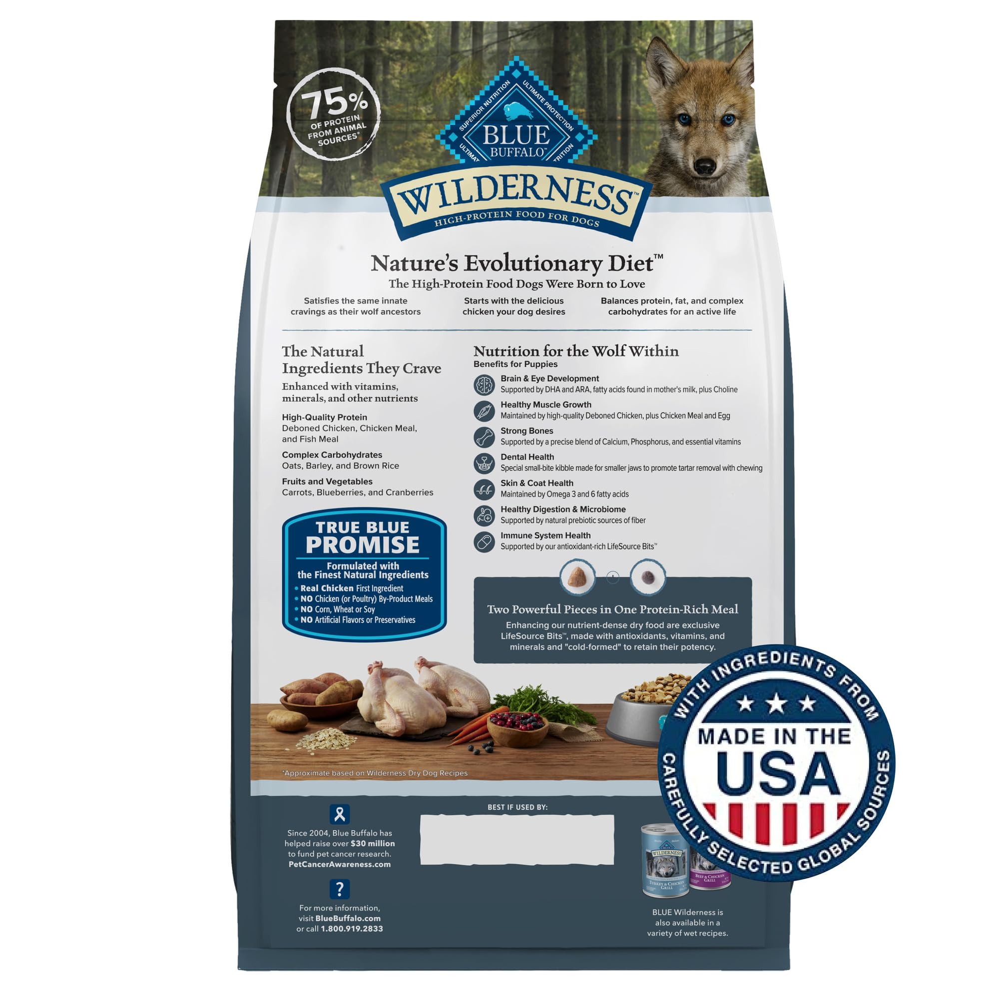 Blue Buffalo Wilderness High-Protein Natural Dry Food for Puppies, Chicken Recipe, 24-lb. Bag