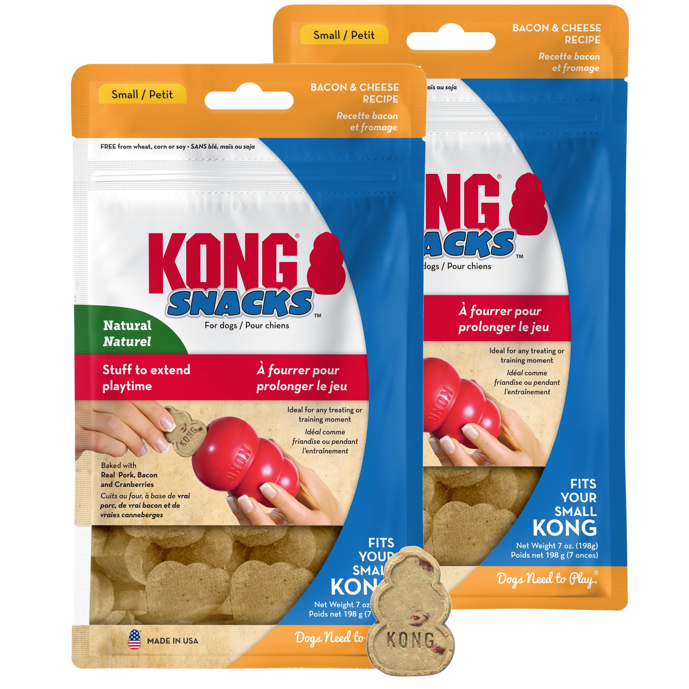 KONG Snacks Dog Treats - 2-Pack | All-Natural, Made in USA, Fits Classic Toys, No Wheat, Corn or Soy (Large, Bacon & Cheese)
