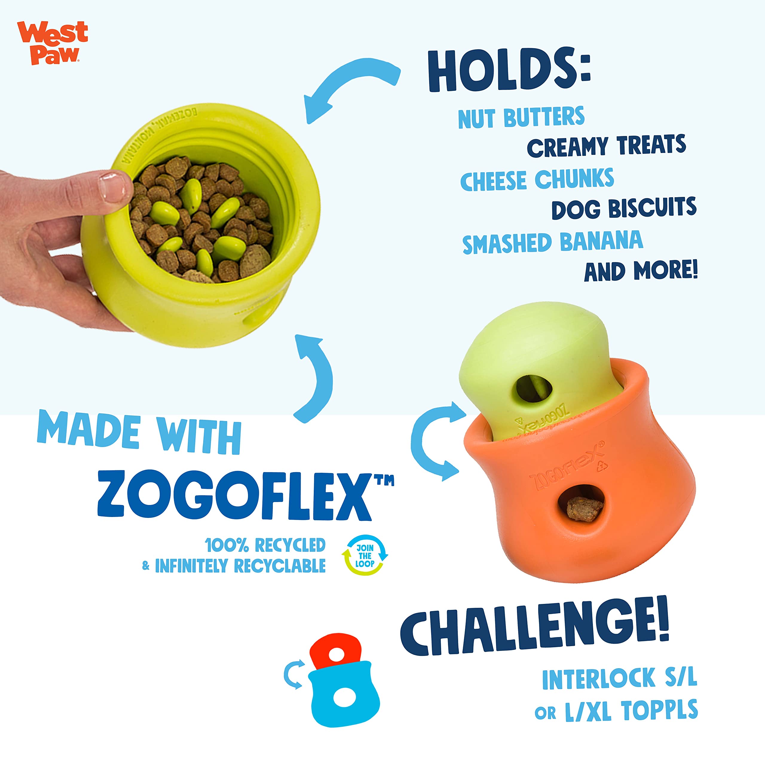 WEST PAW Zogoflex Toppl Interactive Treat Dispensing Dog Puzzle Play Toy, 100% Guaranteed Tough, It Floats!, Made in USA, Small,