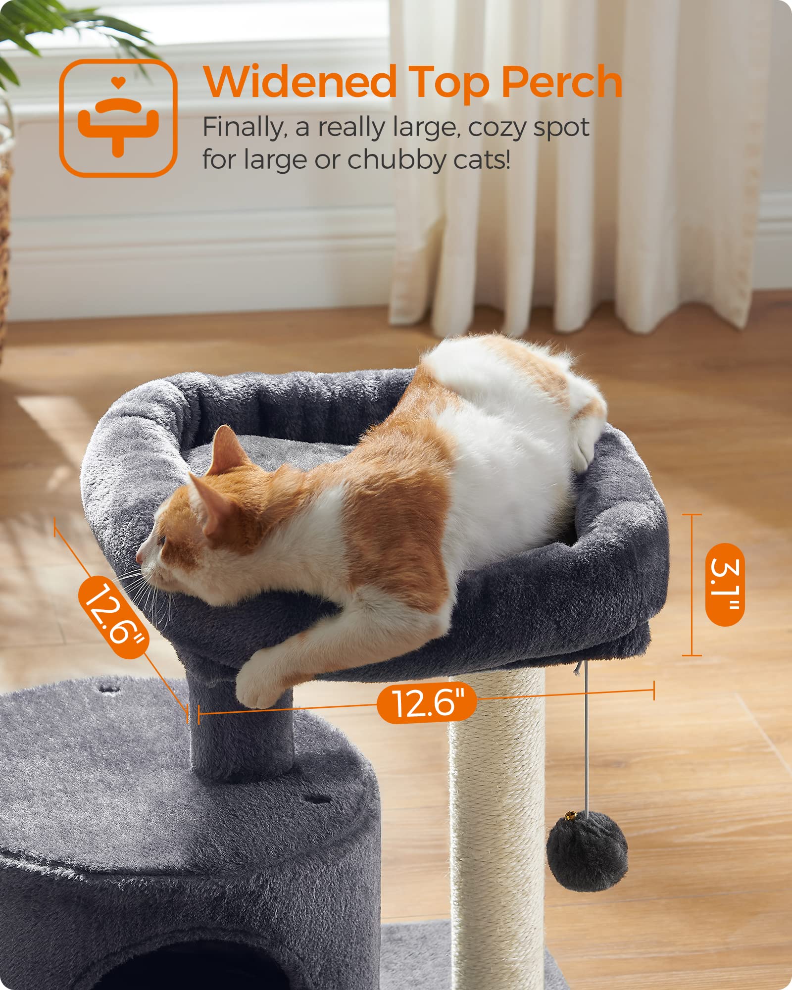 Feandrea Cat Tree, Cat Tower With Sisal-Covered Scratching Post, Cat Condo With Padded Perch, For Small Spaces, Kittens, Smoky G