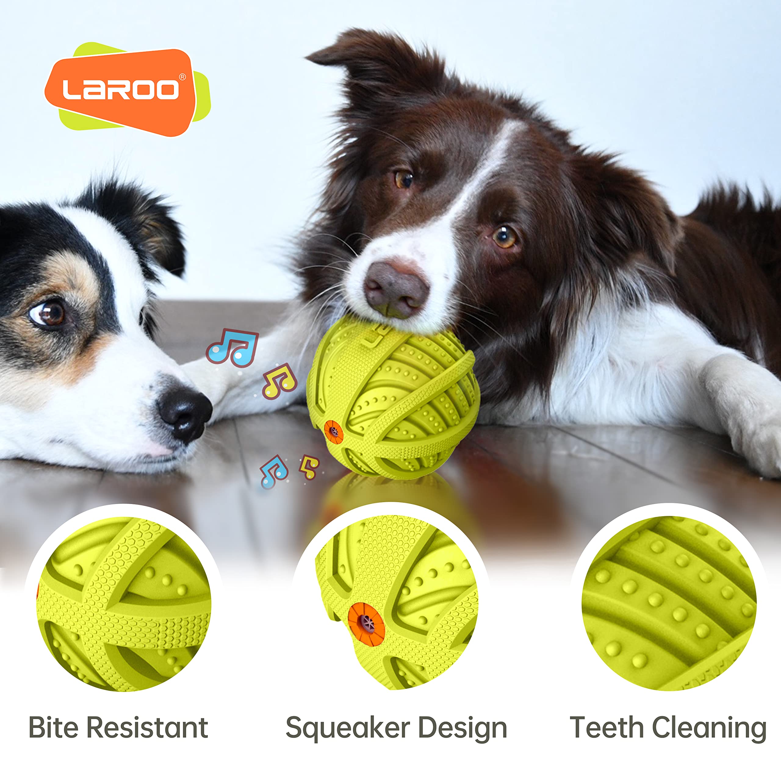 Laroo Squeaky Dog Ball Toy,Durable Natural Rubber Squeaker Ball Throwing Training,Teeth Cleaning Chew Toy For Pet Medium And Large Dogs (9Cm Green)