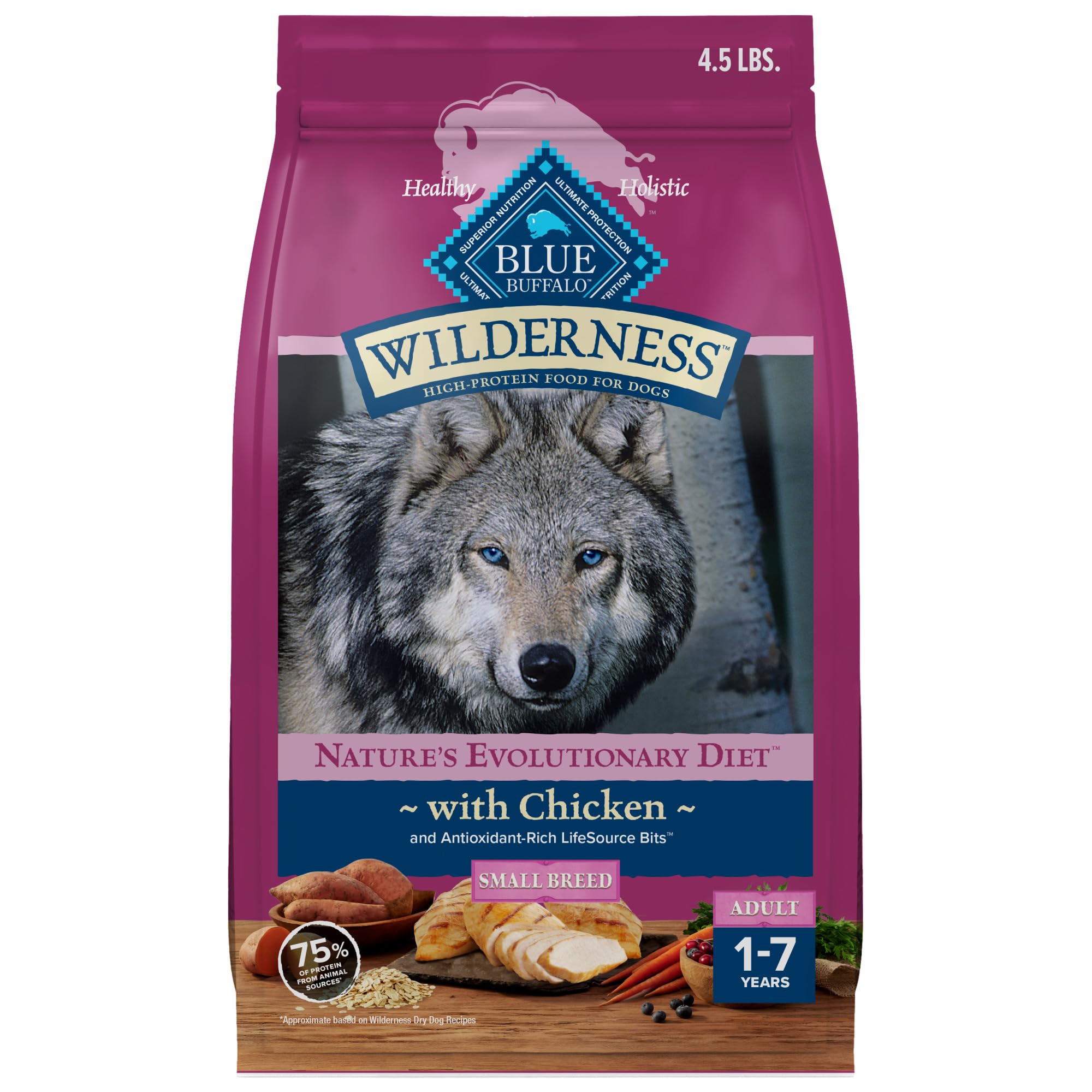 Blue Buffalo Wilderness Adult Small Breed Dry Dog Food Real Chicken with Natural Ingredients