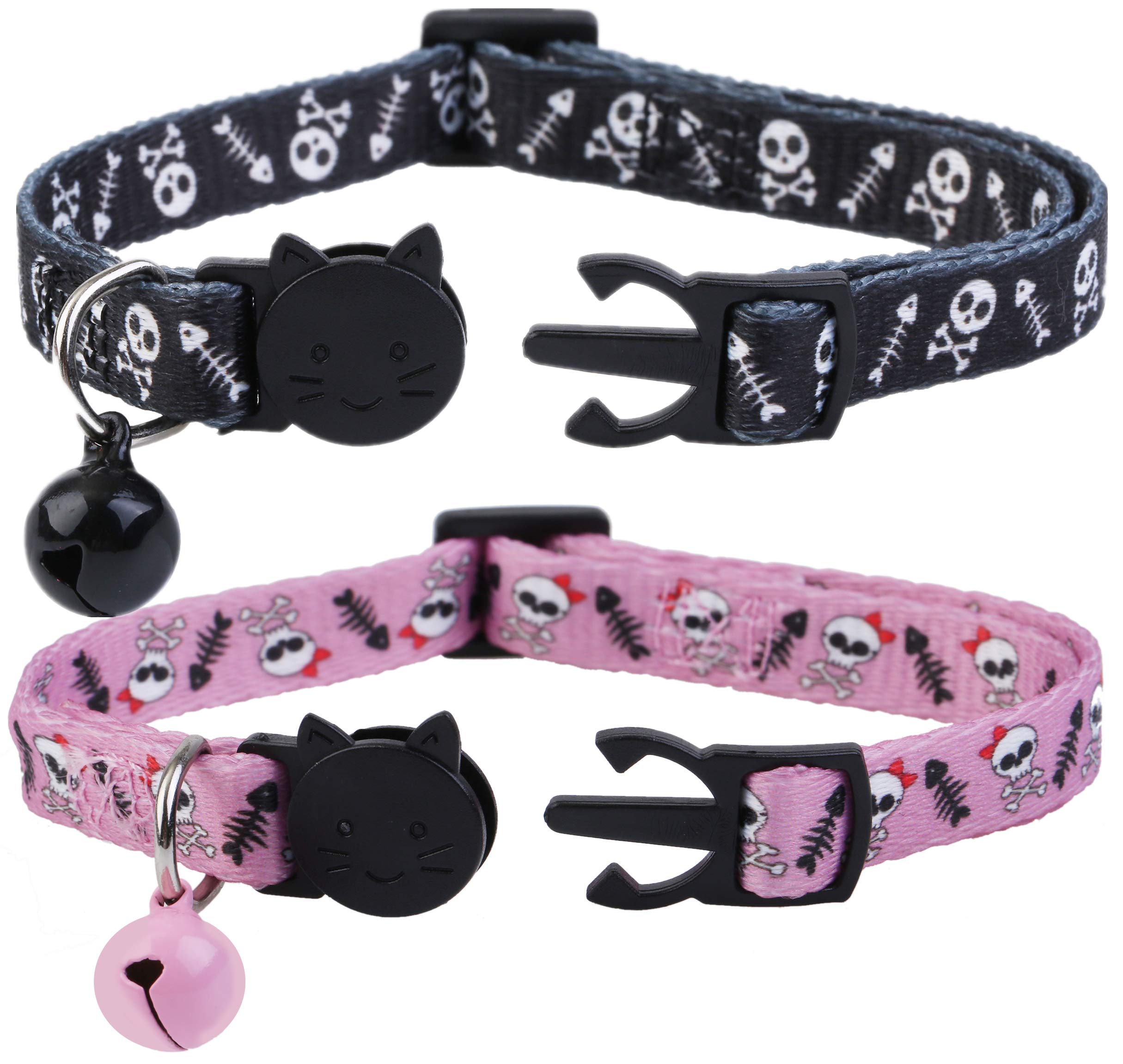 Boombone Skull Cat Collar Breakaway With Bell,Pack Of 2 Safe Halloween Puppy Collars