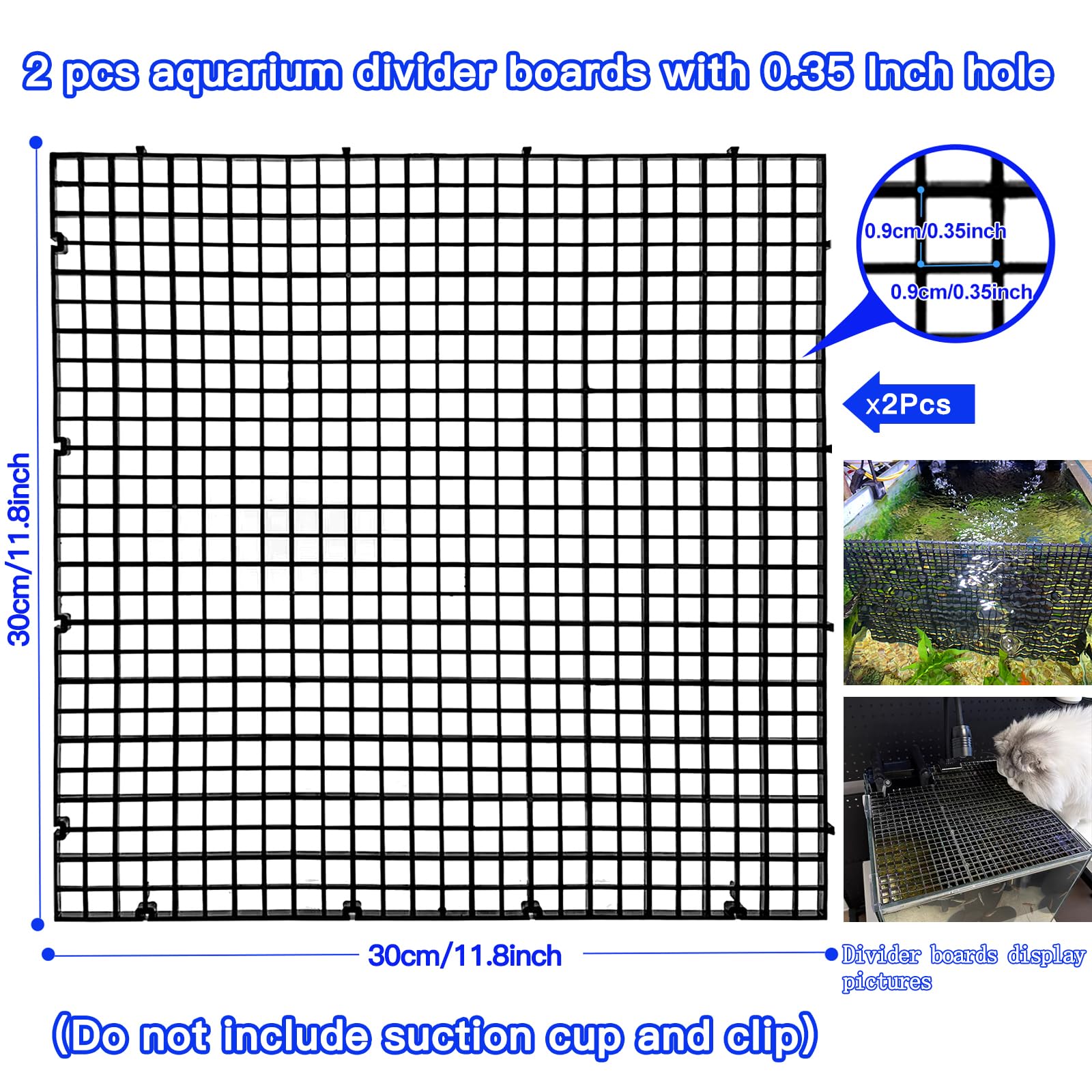 Weramics Adjustable Aquarium Fish Tank Divider Filter Bottom Plastic Grid Fish Tank Isolation Board Egg Crate Tray((Black, 2Pcs