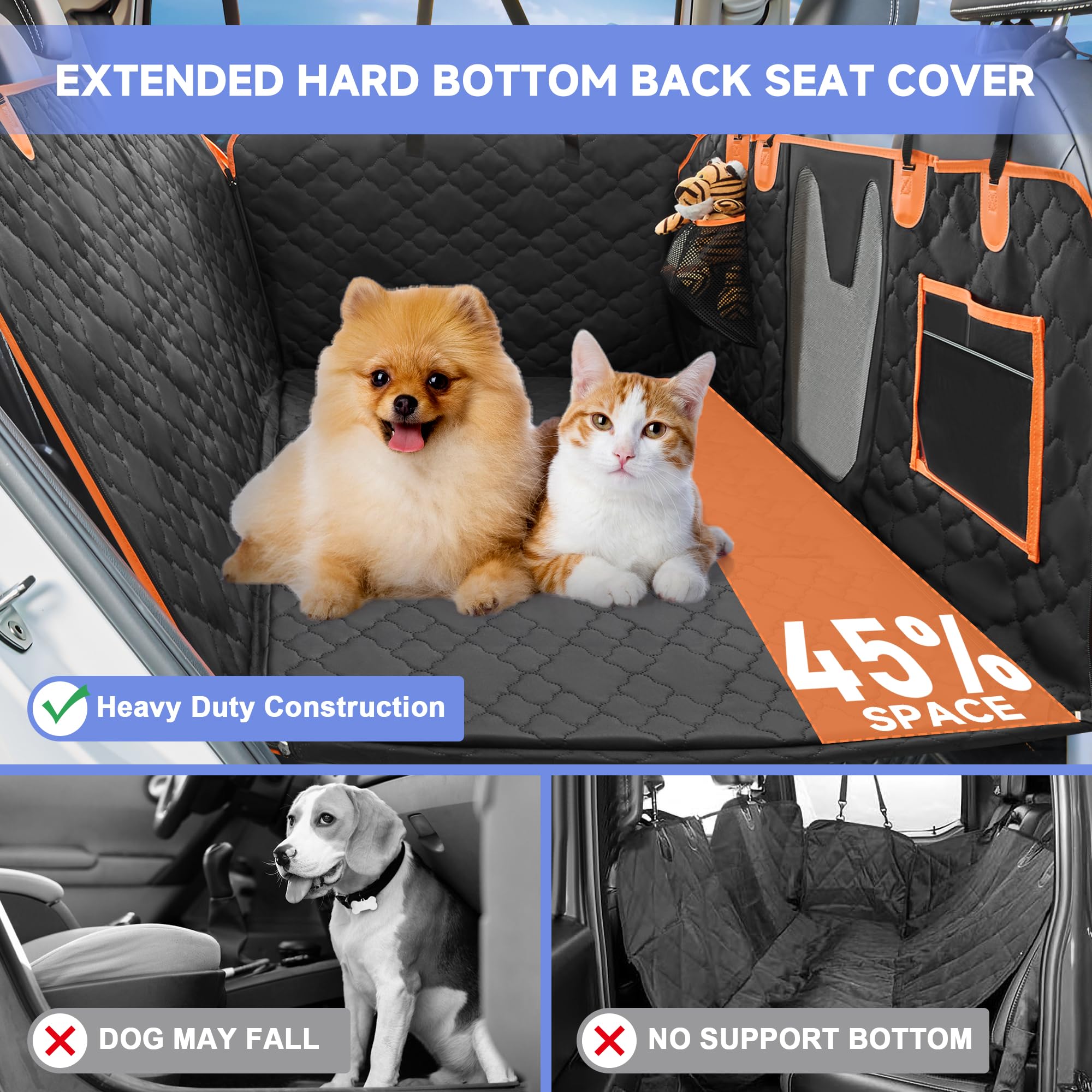 Spacocld Dog Car Seat Cover For Back Seat - Back Seat Extender For Dogs With Hard Bottom Holds 400 Lbs, Waterproof Car Seat Prot