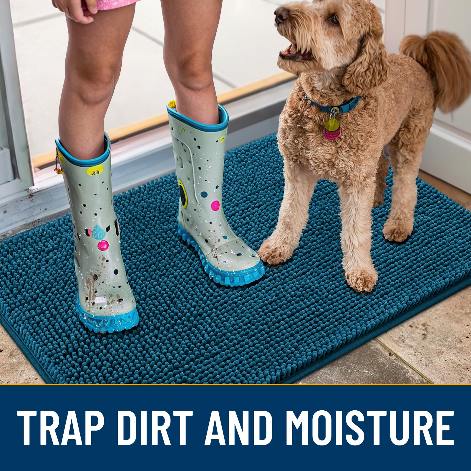 Smiry Dog Door Mat for Muddy Paws 40x32, Absorbs Moisture and Dirt Doormat, Non-Slip Washable Quick Dry Chenille Front Door Mat