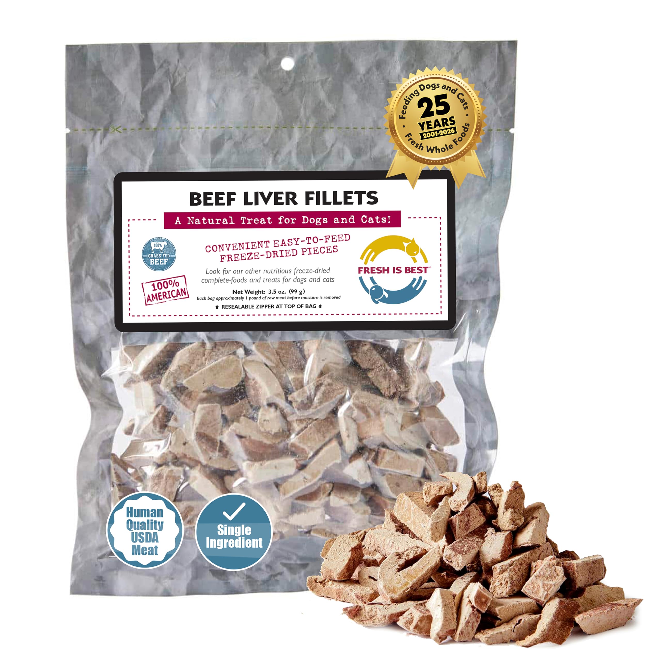 Fresh Is Best Beef Liver Fillets Freeze Dried Dog Treats - Raw Freeze Dried Dog Food for Cats & Canines - Training Treat in Rese