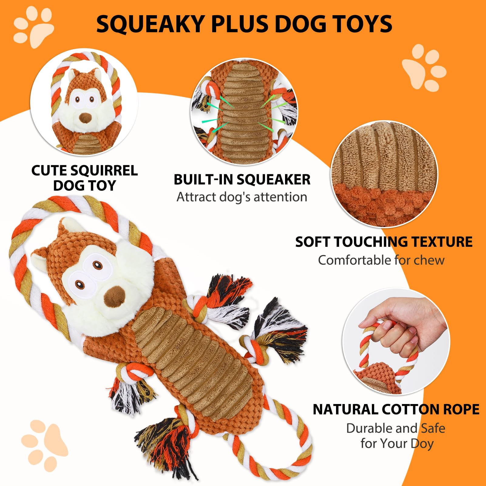 Rope-Infused Squeaky Dog Toys For Large Dogs, Interactive Tug Of War Puppy Toy, Cute Pet Toys Large Plush Dog Chew Toys For Smal