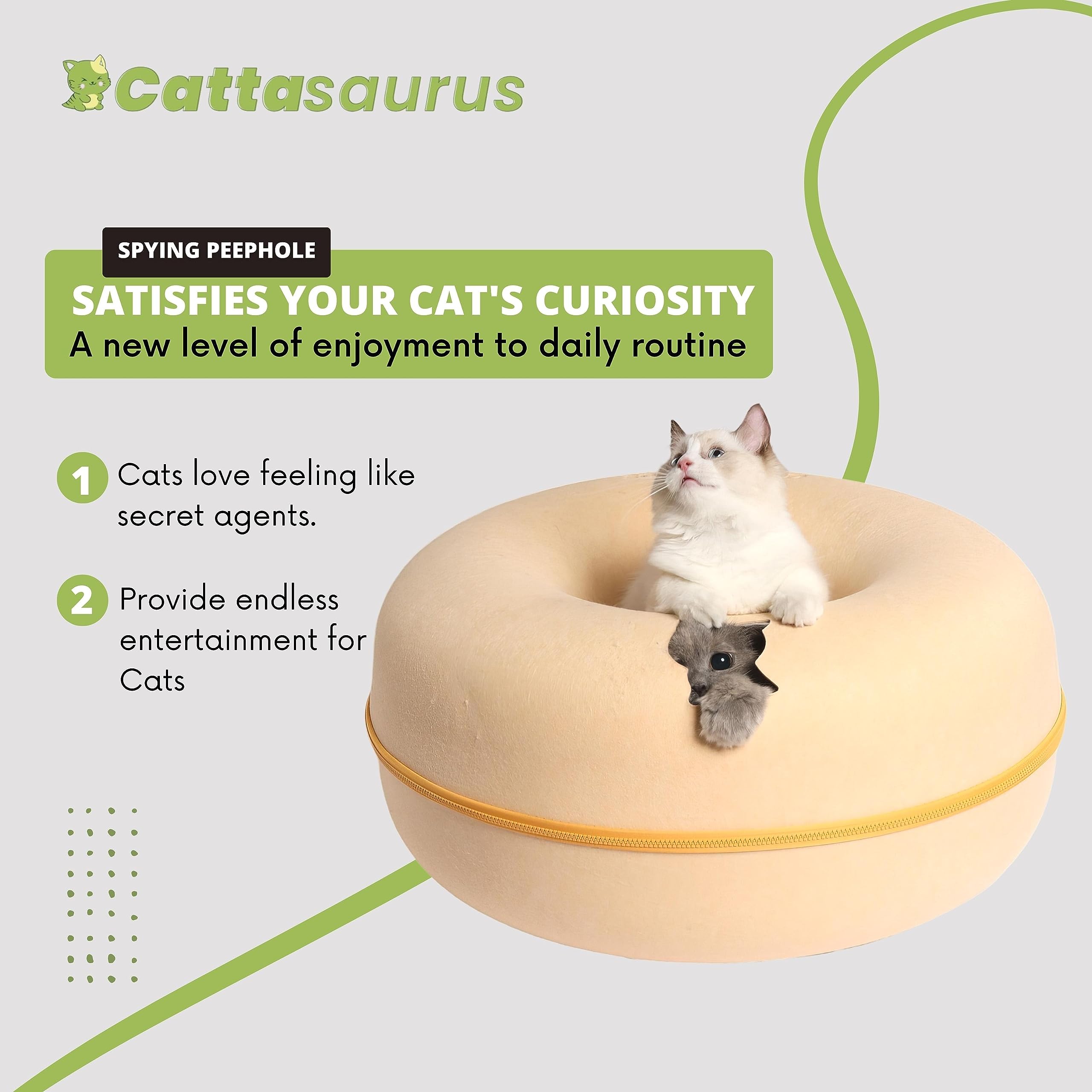 Cattasaurus Peekaboo Cat Cave - Large Pastel Macaron, Washable Felt Tunnel Bed for Multiple Cats Up to 45 Lbs, Model PAB1701