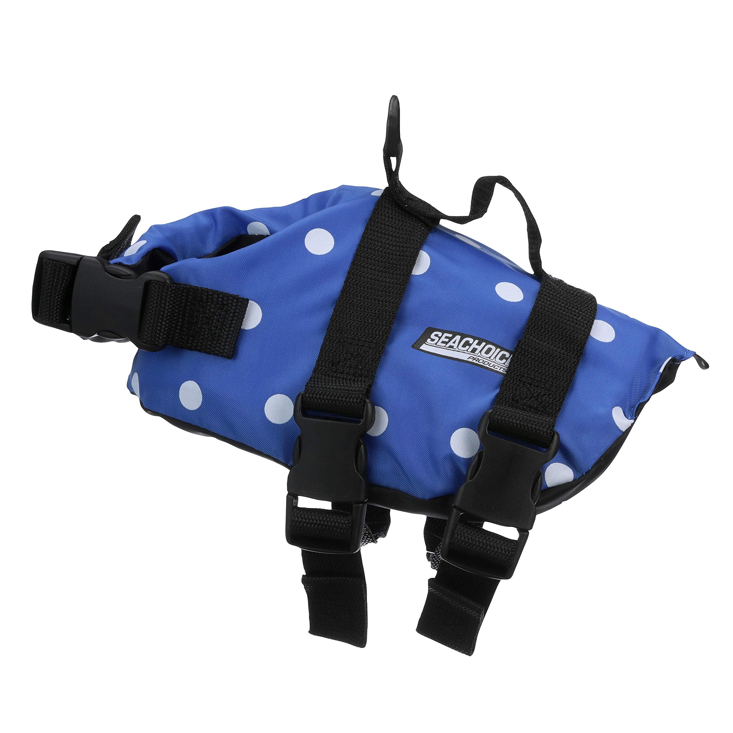 Seachoice Dog Life Vest, Adjustable Life Jacket For Dogs, W/Grab Handle, Blue Polka Dot, Size Xxs, Up To 6 Lbs.
