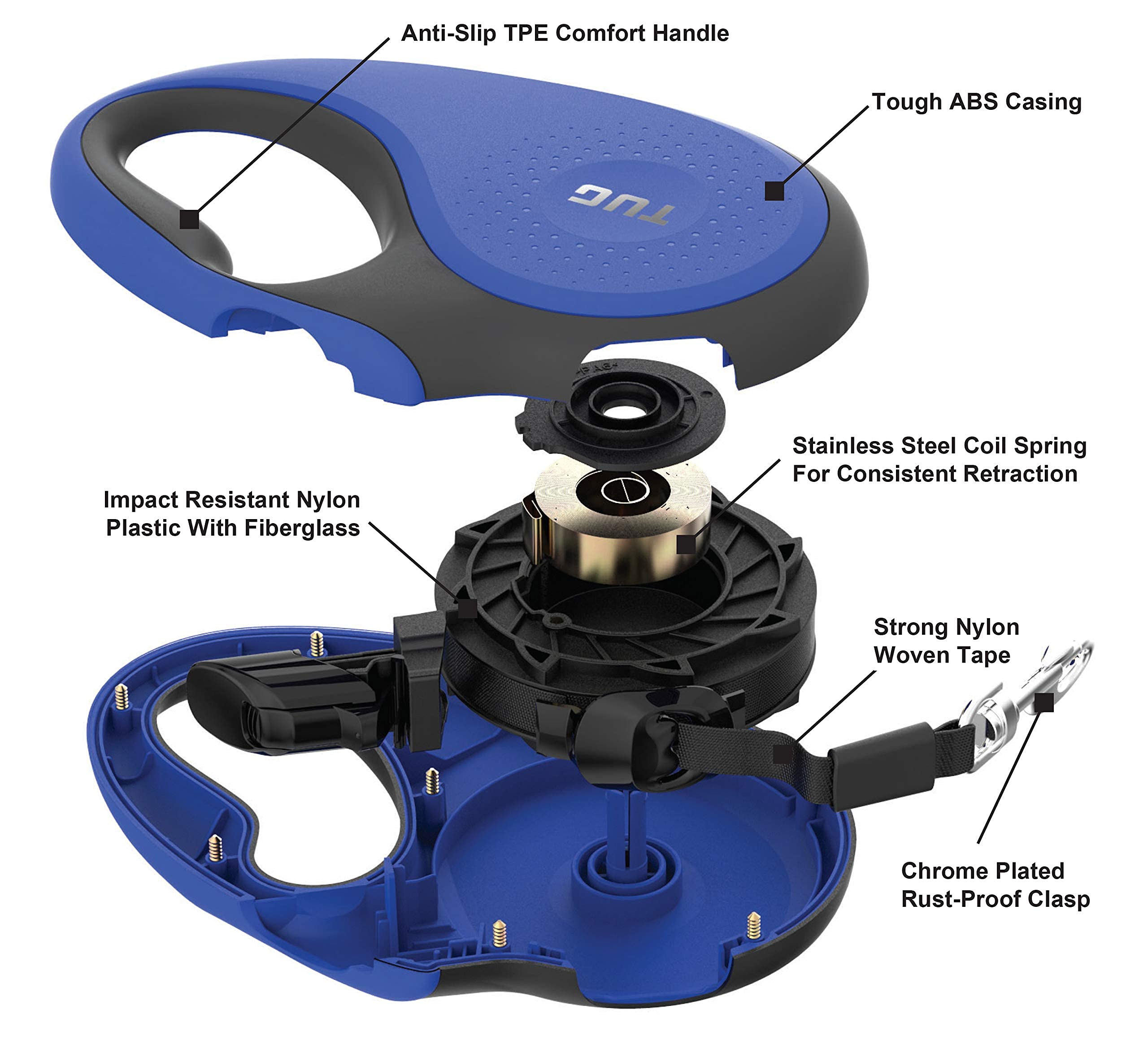 Tug 360?Tangle-Free Retractable Dog Leash With Waste Bag Dispenser (Small, Blue)