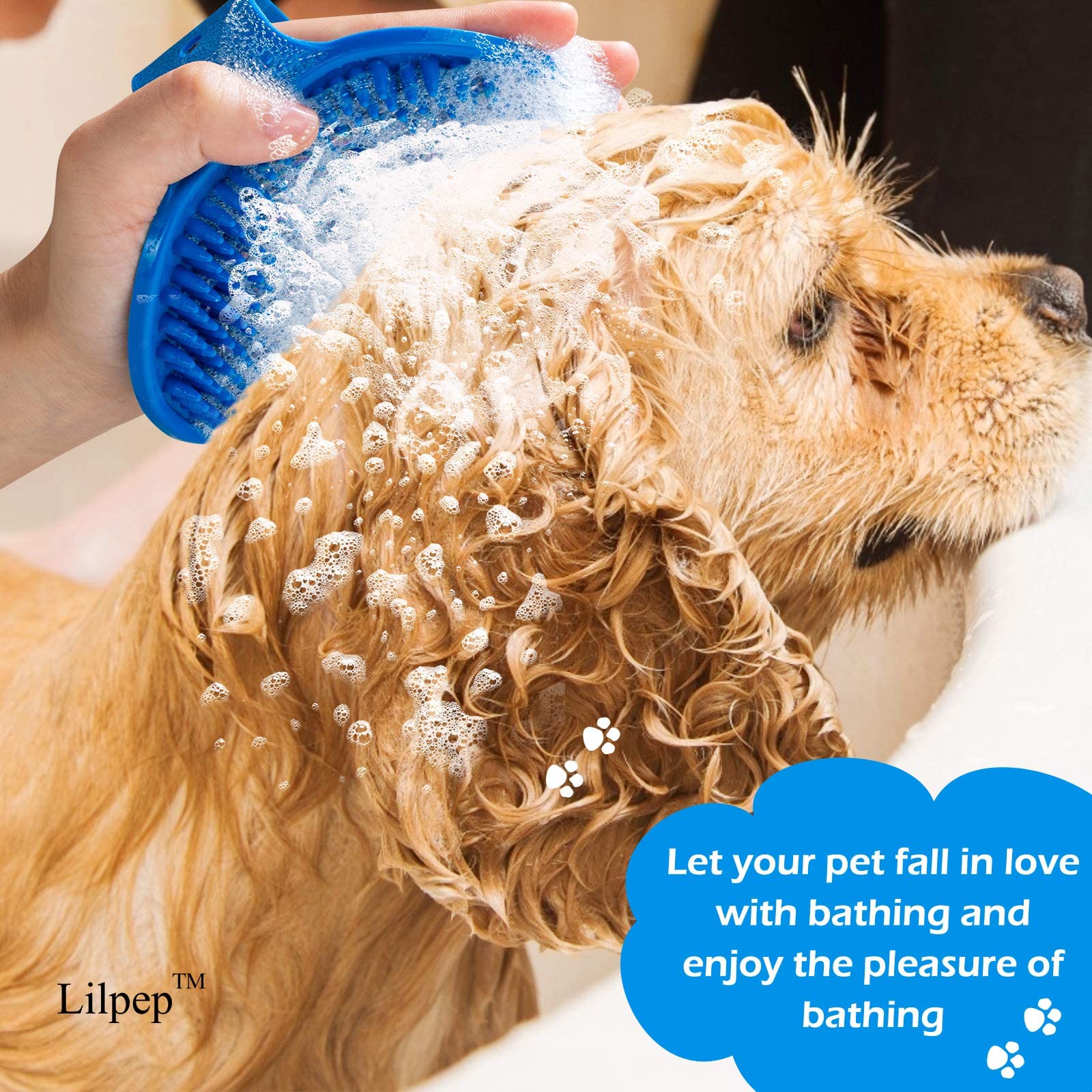2 Pcs Dog Bath Brush Dog Grooming Brush, Lilpep Pet Shampoo Bath Brush Soothing Massage Rubber Comb With Adjustable Ring Handle For Long Short Haired Dogs And Cats