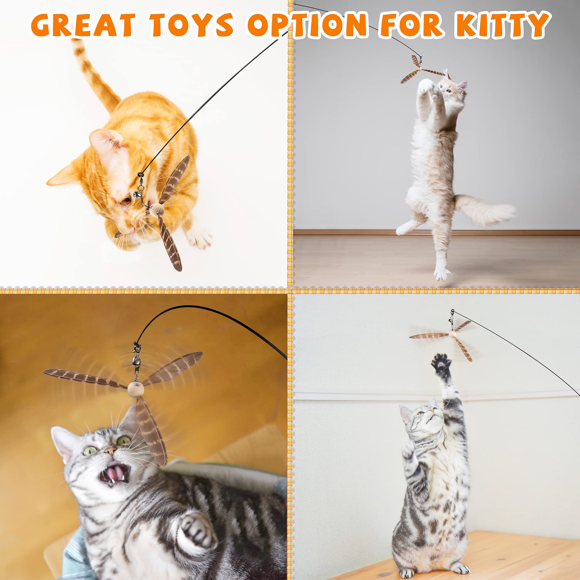 Jxfukal Cat Wand Toys, Interactive Cat Toys With 3 Feather Refills, 29 ' ' Flexible Steel Wire, Sturdy Wood Handle & Bell For Ki