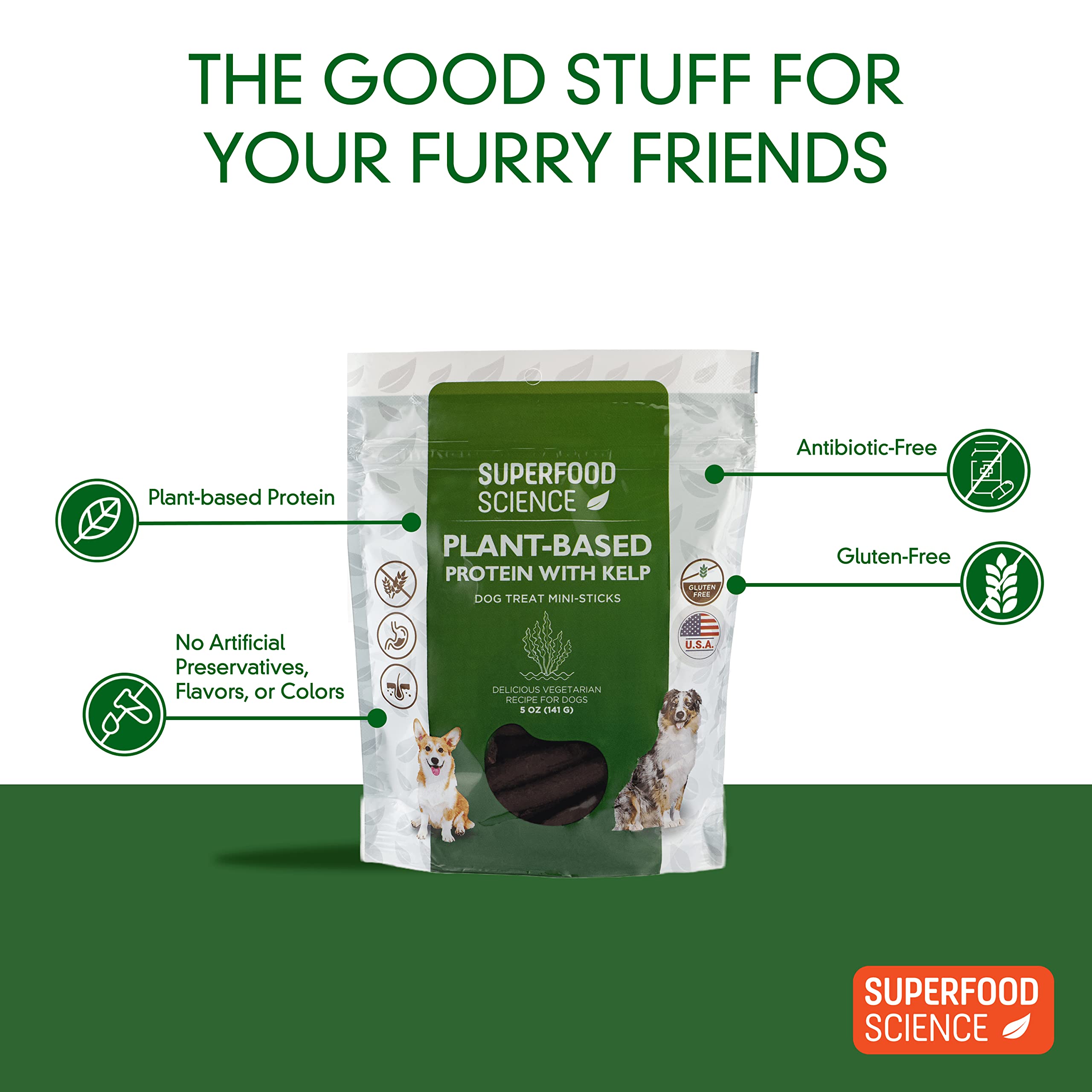 Hypoallergenic Healthy Dog Treats: Plant-Based Vegetarian Dog Snacks w/ Kelp, Sweet Potato, Chia, Flaxseed, Coconut Oil for Skin