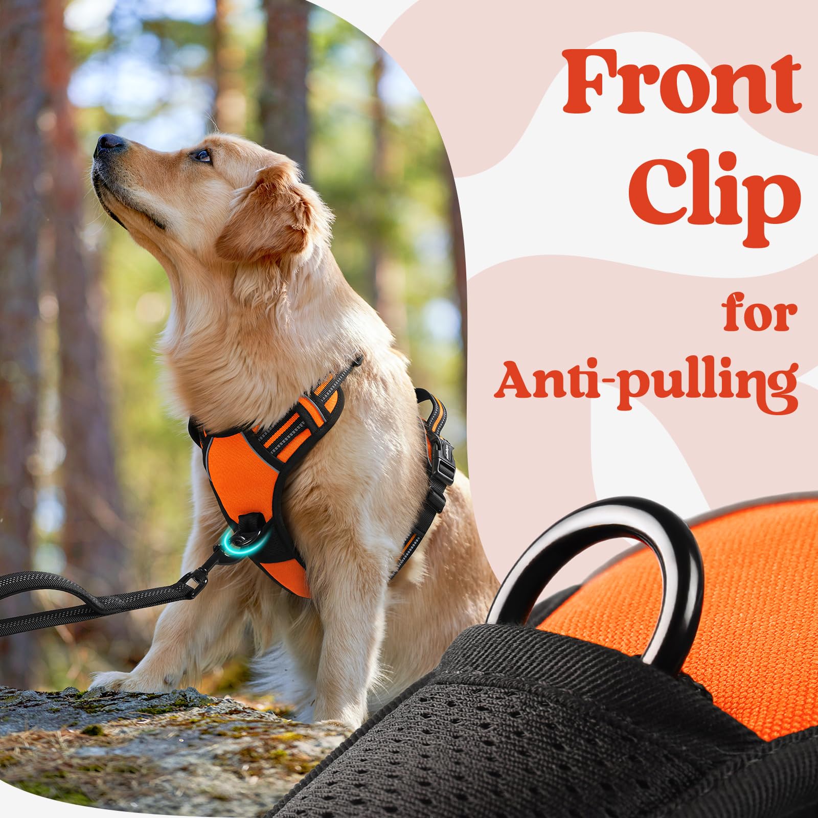 Rabbitgoo Dog Harness Small Sized, No Pull Pet Harness With 3 Buckles, Adjustable Soft Padded Pooch Vest With Instant Control Handle, Easy Walking Reflective Pet Vest For Small Dogs, Orange, S