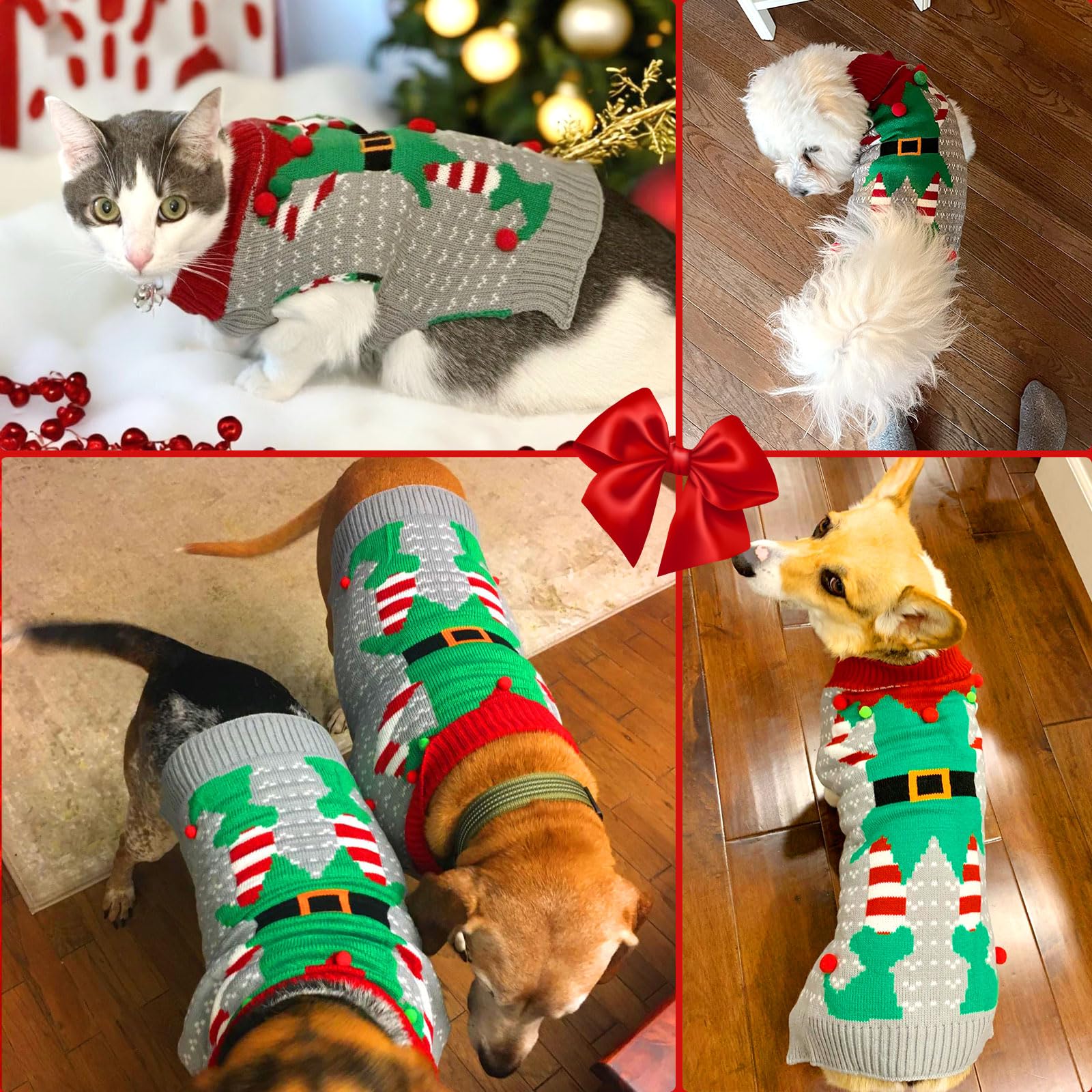 Axiijgl Christmas Dog Costume - Elf Outfit For Small Dogs, Gray Pullover With Leash Hole, Perfect For Dachshund, Chihuahua, Fren