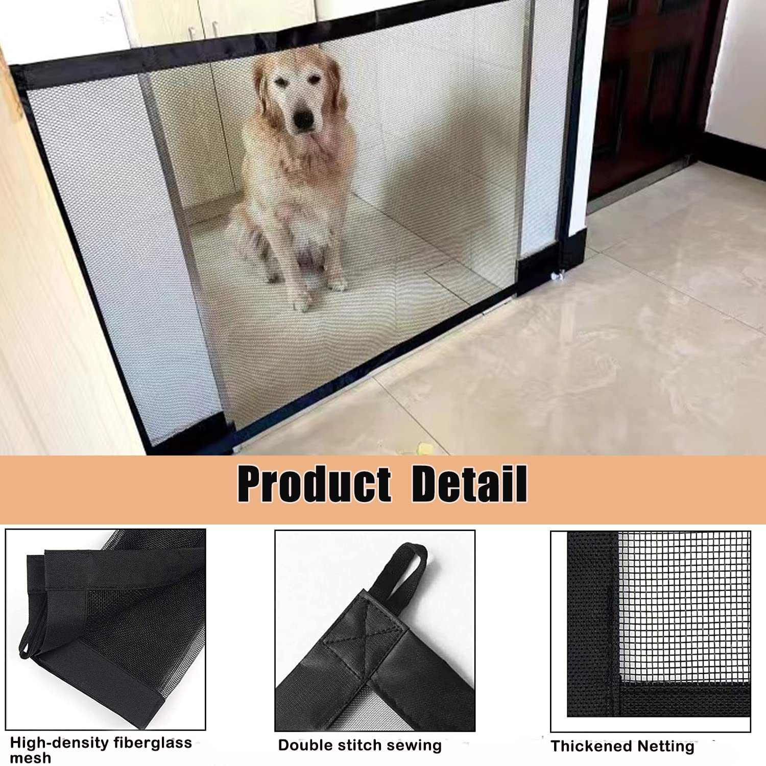 Mesh Dog Gate for Pets, Magic Pet Gate for The House, Portable Puppy Safety Fence Guard for Stairs and Doorways, Easy Install An