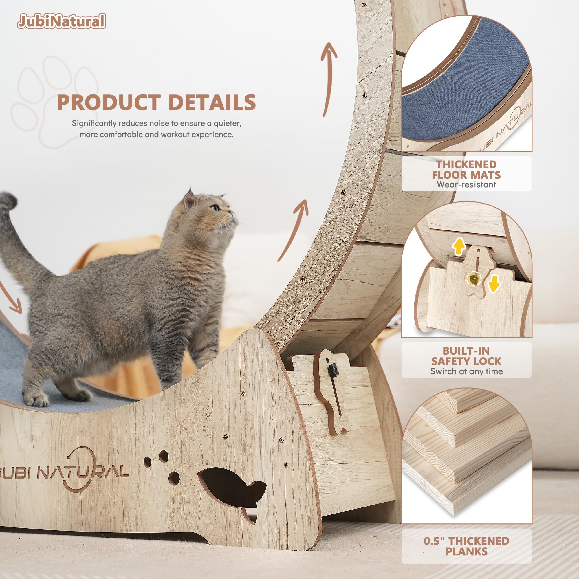 Jubinatural Cat Exercise Wheel, 40'' Cat Running Wheel For Indoor Cats With Quiet Carpeted Runway, Cats Treadmill Wheels With Lo