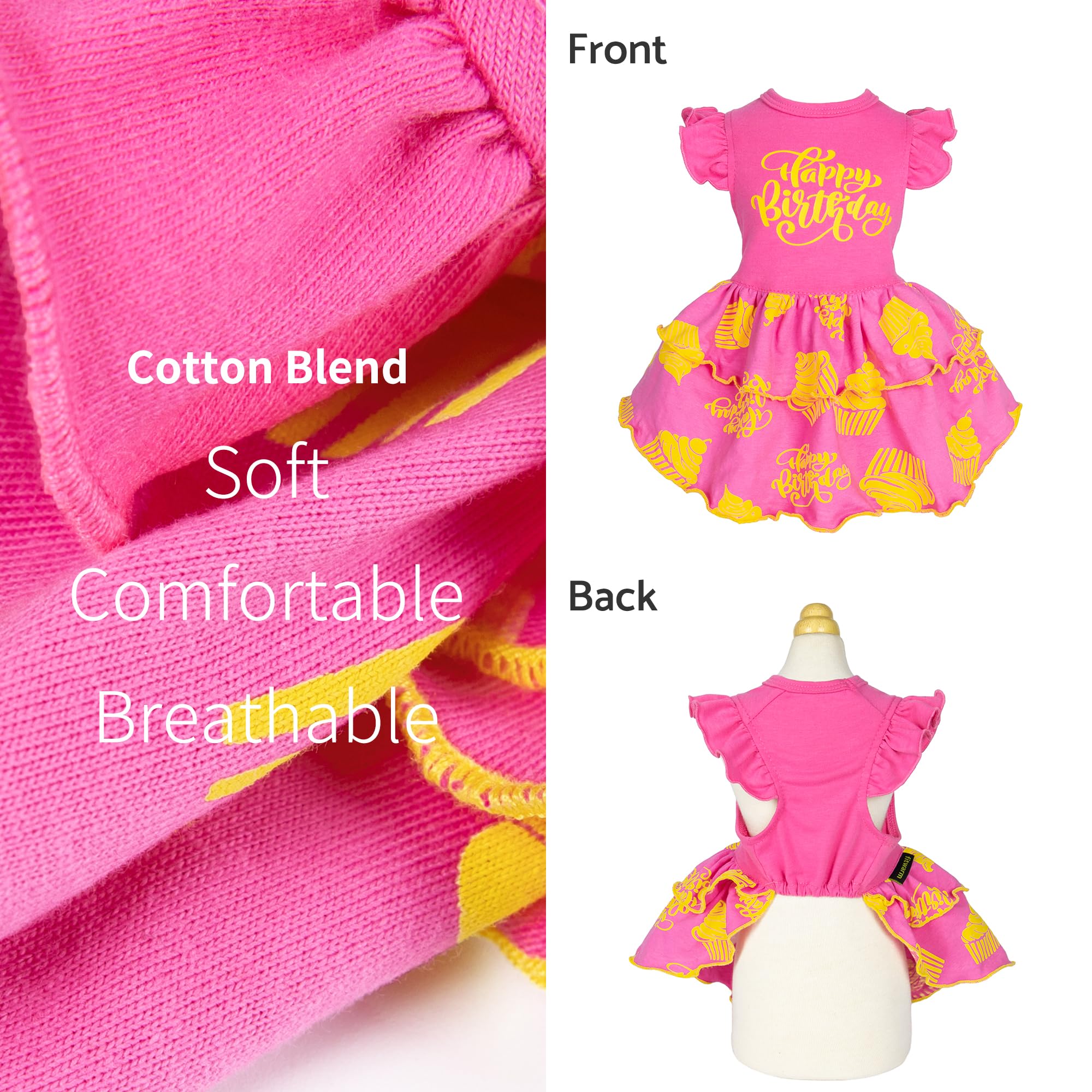 Fitwarm Happy Birthday Dog Tiered Dress, Dog Clothes For Small Dogs Girl, Pet Birthday Outfit, Doggy Apparel, Yellow, Rose Pink,