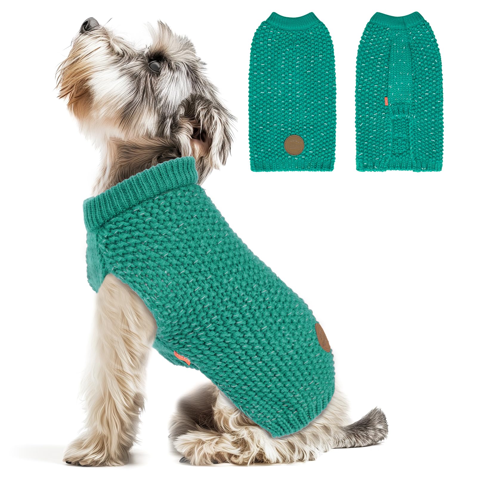 Kyeese Stretchy Dog Coats - Comfy Christmas Sweater With Leash Hole And Reflective Yarn For Small Dogs, Green, S