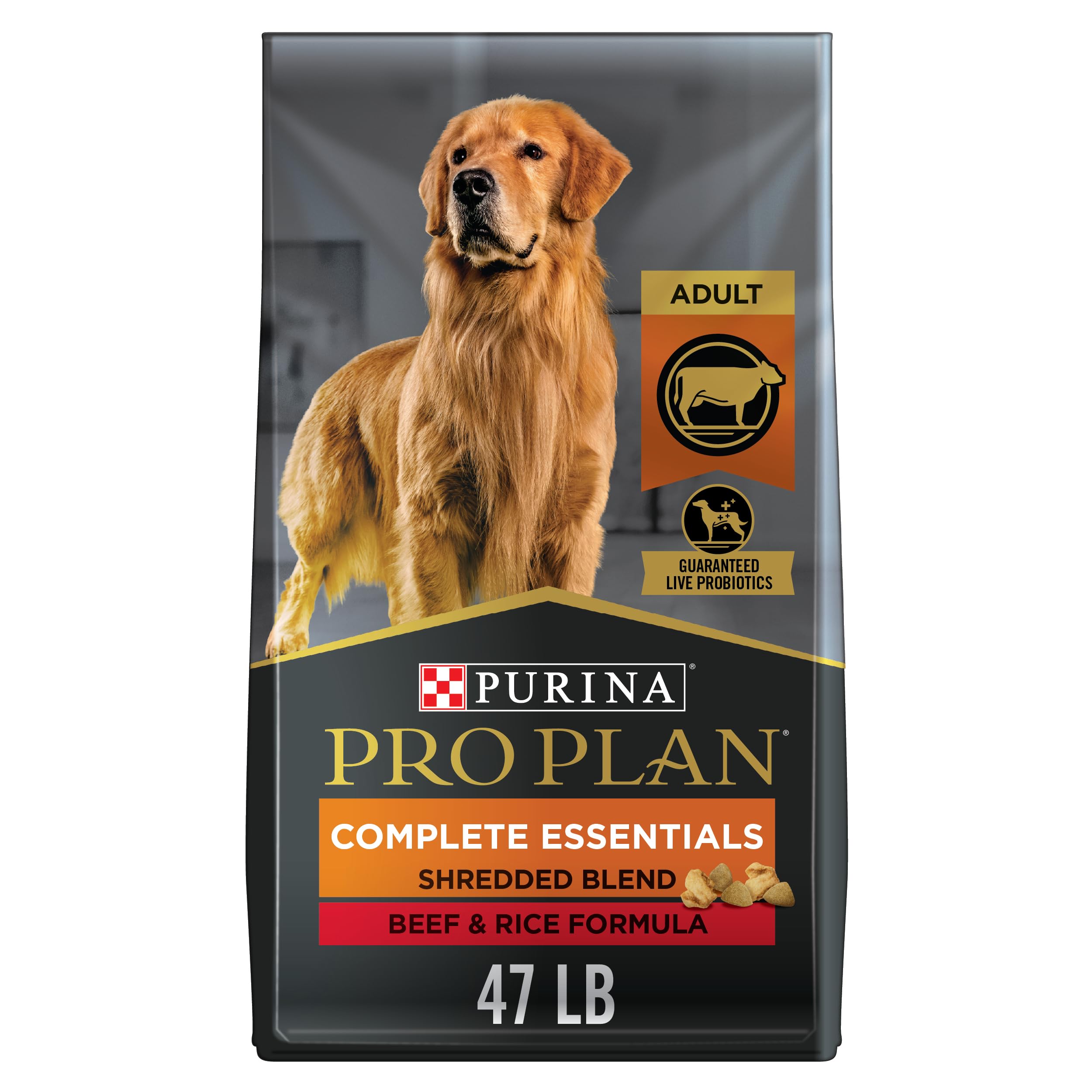 Purina Pro Plan High Protein Dog Food With Probiotics for Dogs, Shredded Blend Beef & Rice Formula - 47 Lb. Bag