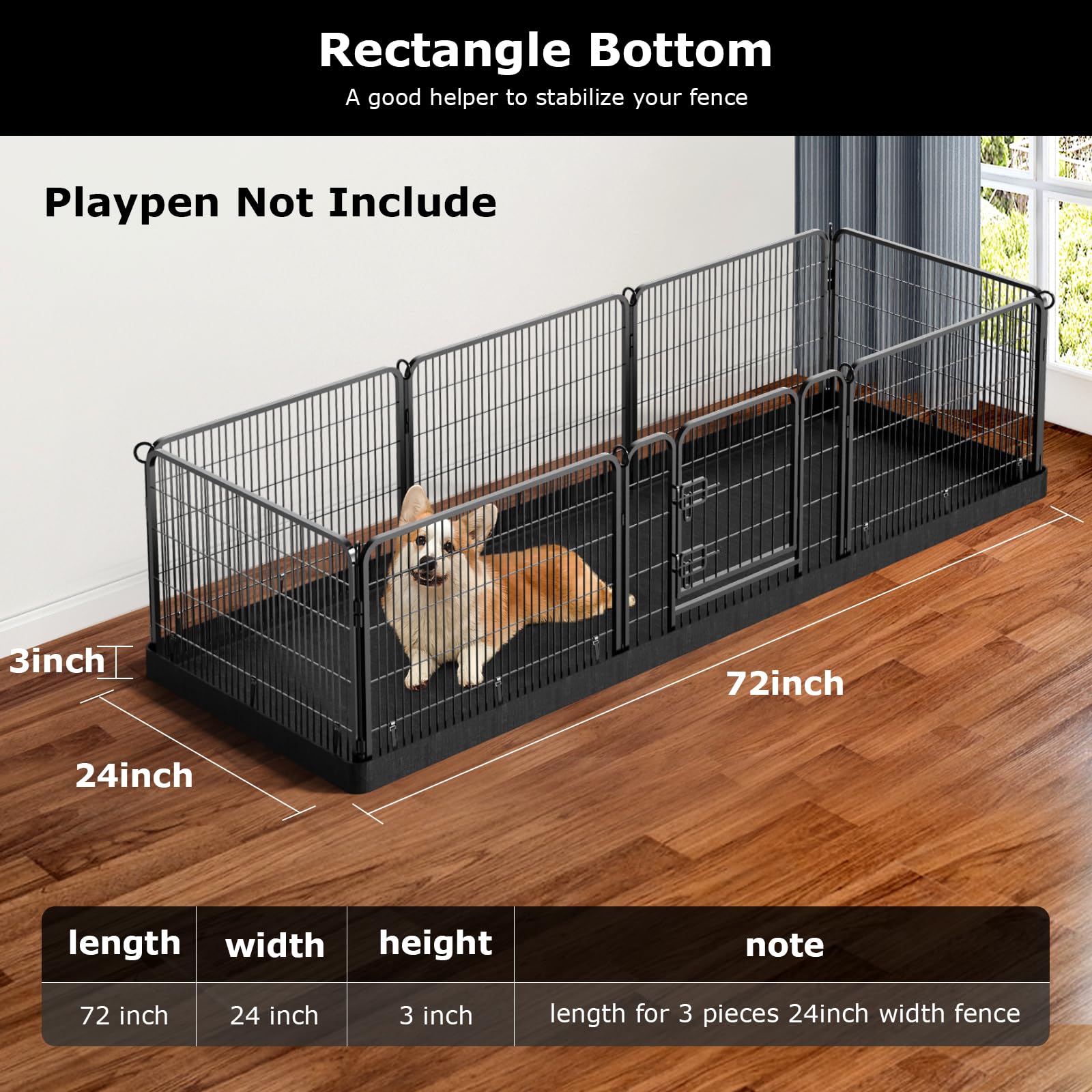 PJYuCien Rectangle Dog Playpen - 32"x96" Waterproof Oxford Cloth, Black, Model: Rectangle-Bottom Pad-32inch