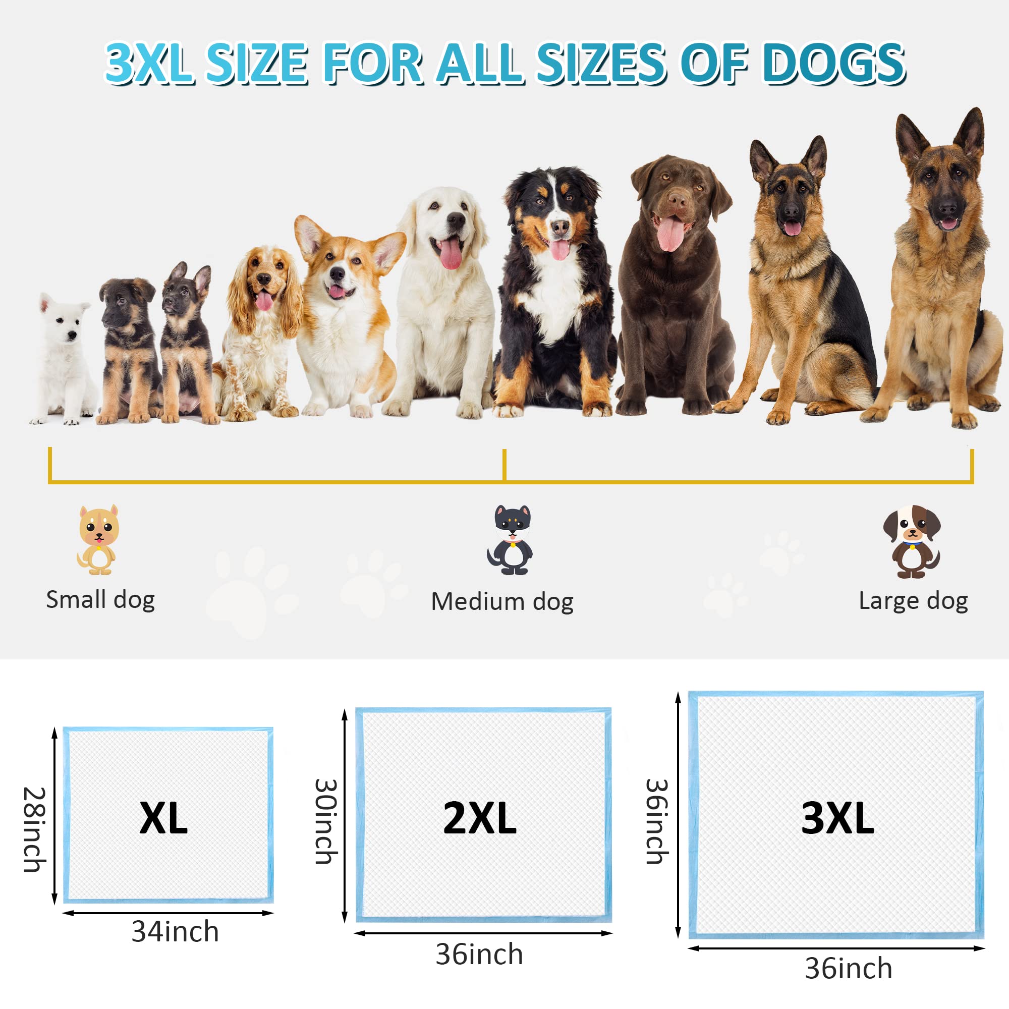 Boscute Super Absorbent & Leak-Proof Jumbo Size 36''X36'' Pet Training Dog Pee Pads, Thicken Quick Dry Disposable Puppy Pee Pads
