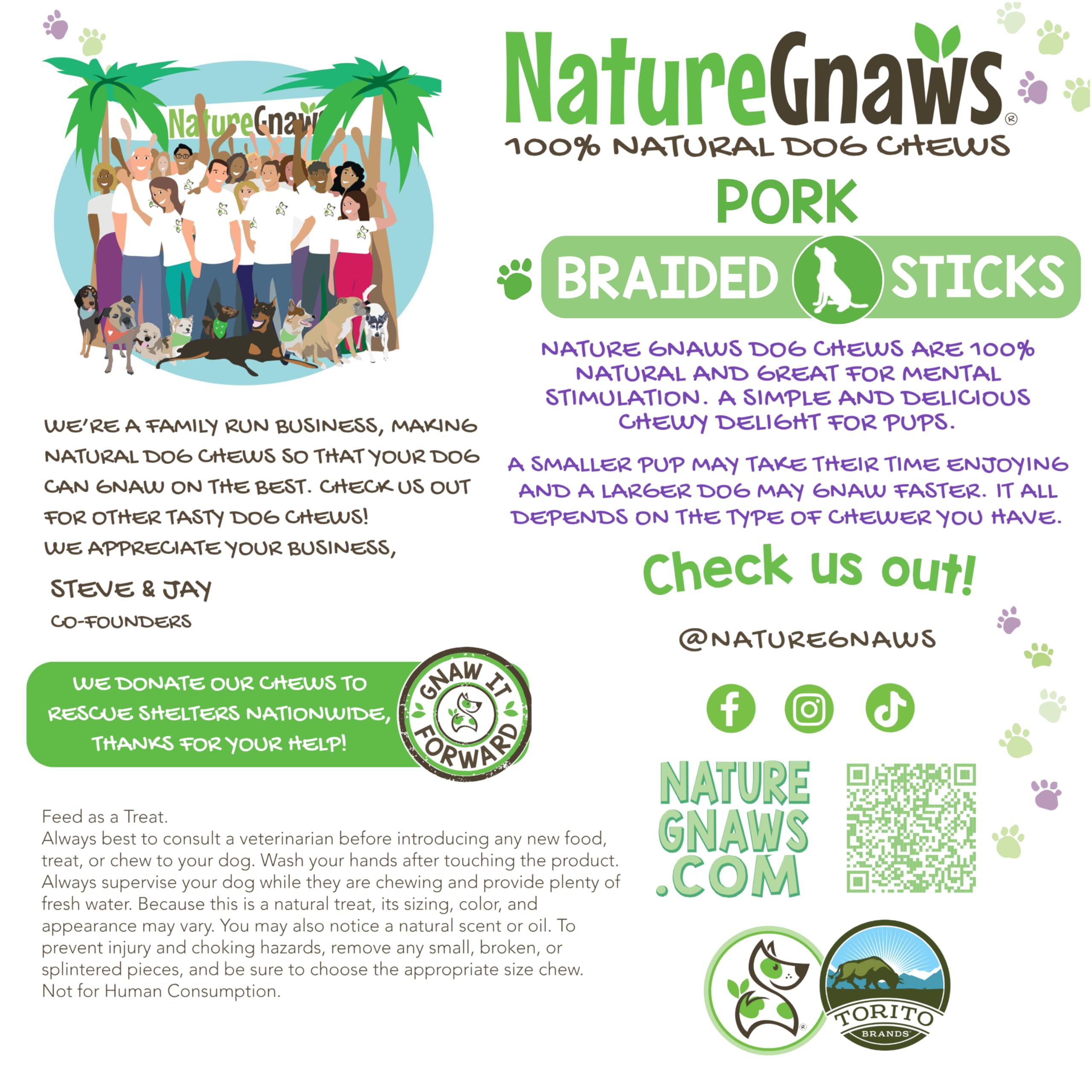 Nature Gnaws Braided Pork Bully Sticks for Dogs 5-6 (20 Count) - Long Lasting for Small and Medium Dogs - Natural Bacon Dog Chew