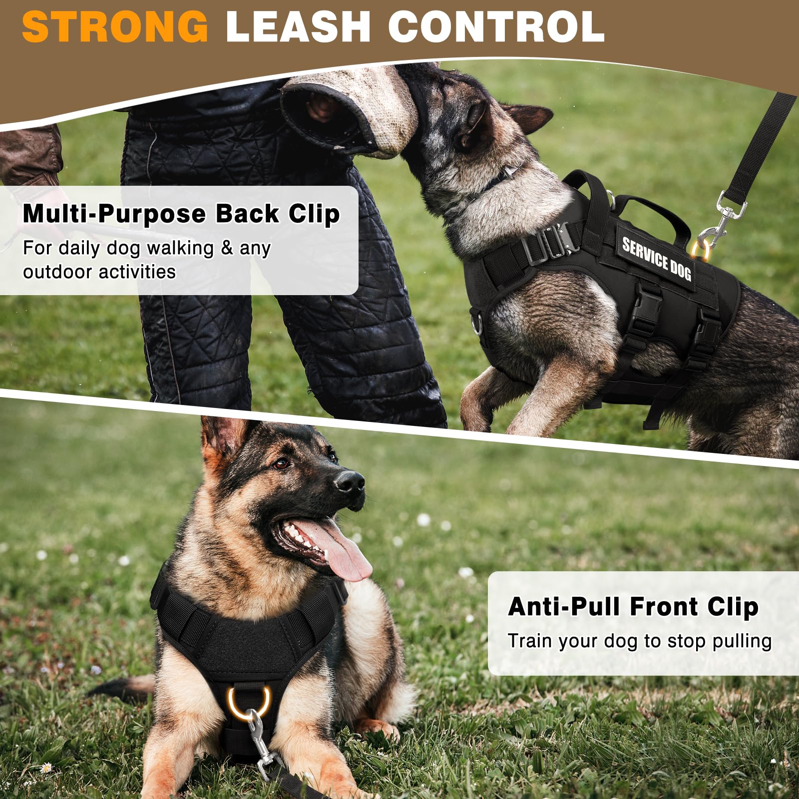 Winsee Service Dog Vest Harness For Medium Dog, Tactical Working Molle Vest With 10 Pet Patches, No Pull Heavy Duty Harness For