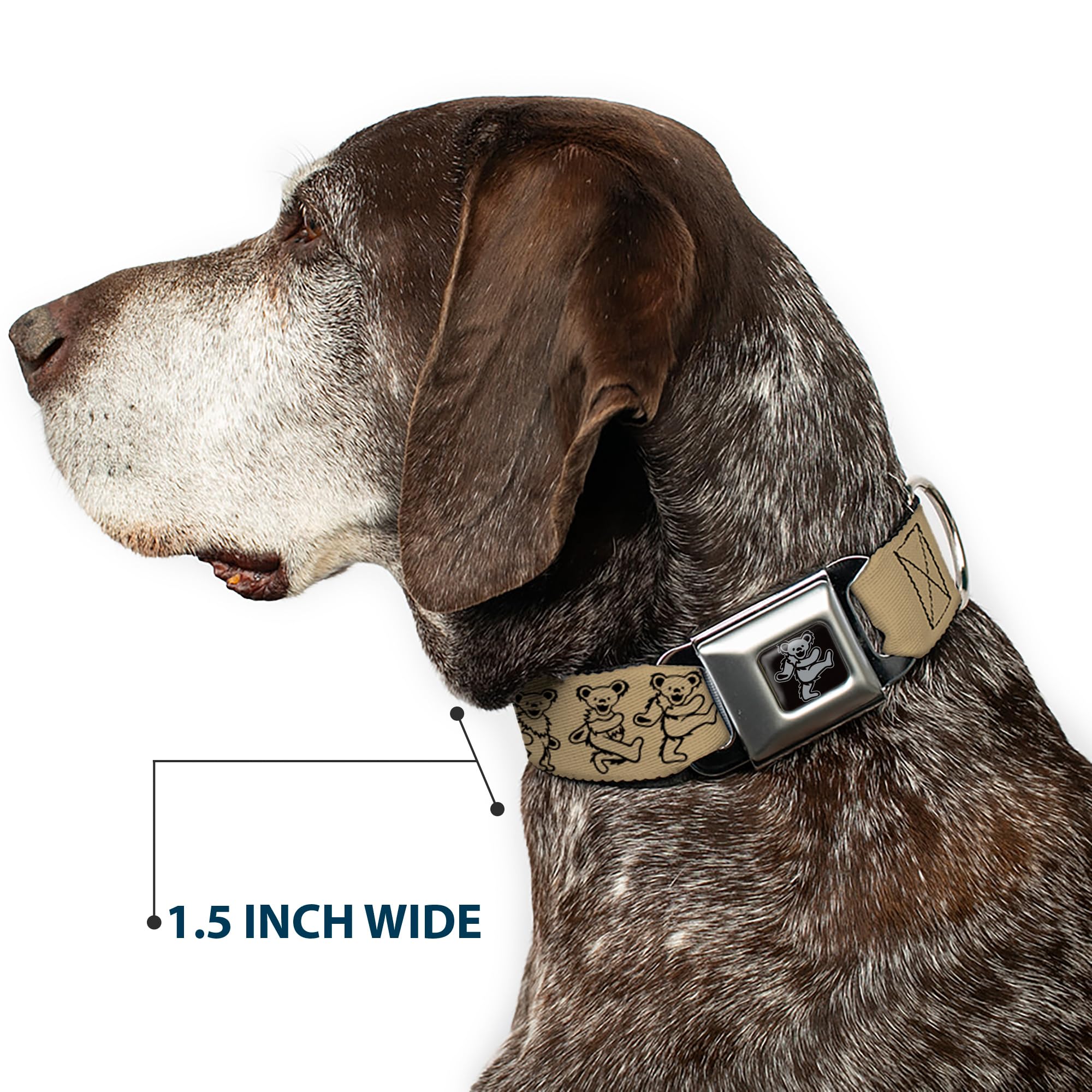Buckle-Down Seatbelt Buckle Dog Collar - Dancing Bears Tan/Black - 1' Wide - Fits 15-26' Neck - Large