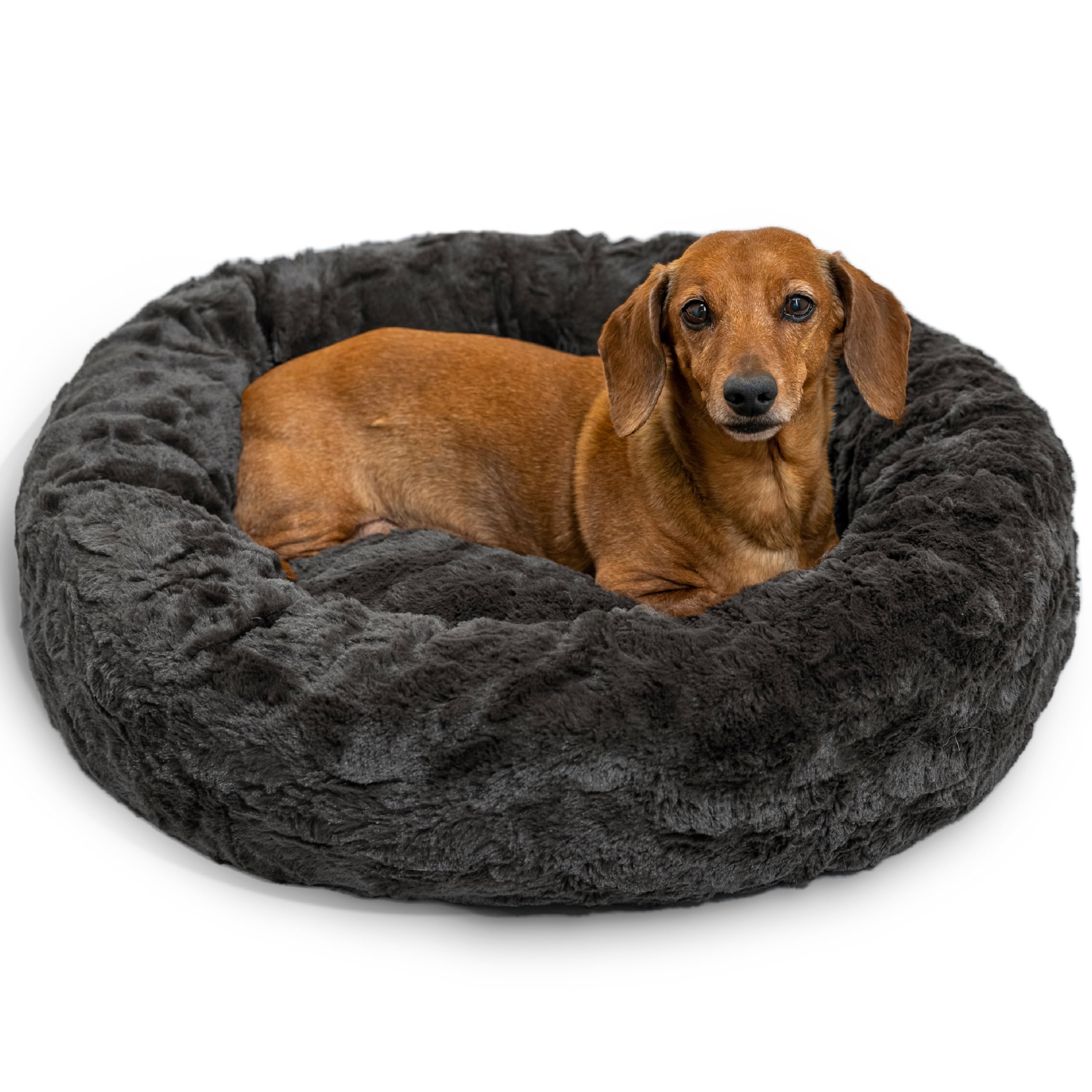 Best Friends By Sheri The Original Calming Donut Cat And Dog Bed In Lux Fur Charcoal Mink, Small 23X23