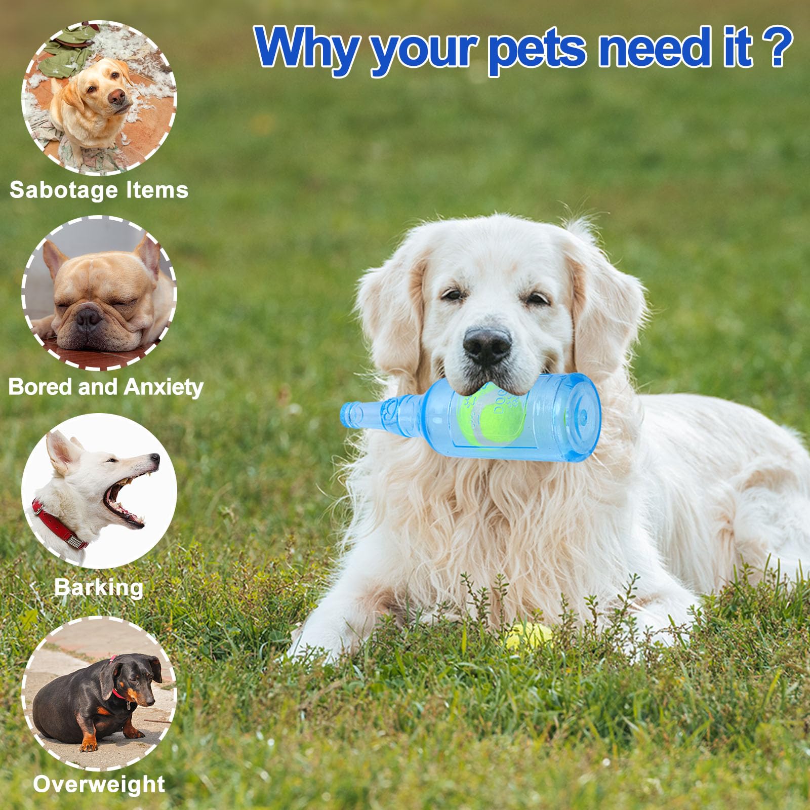 Generic Squeaky Chew Toy For Dogs, Tpr Bottle With Tennis Ball Inside (Blue, Small)