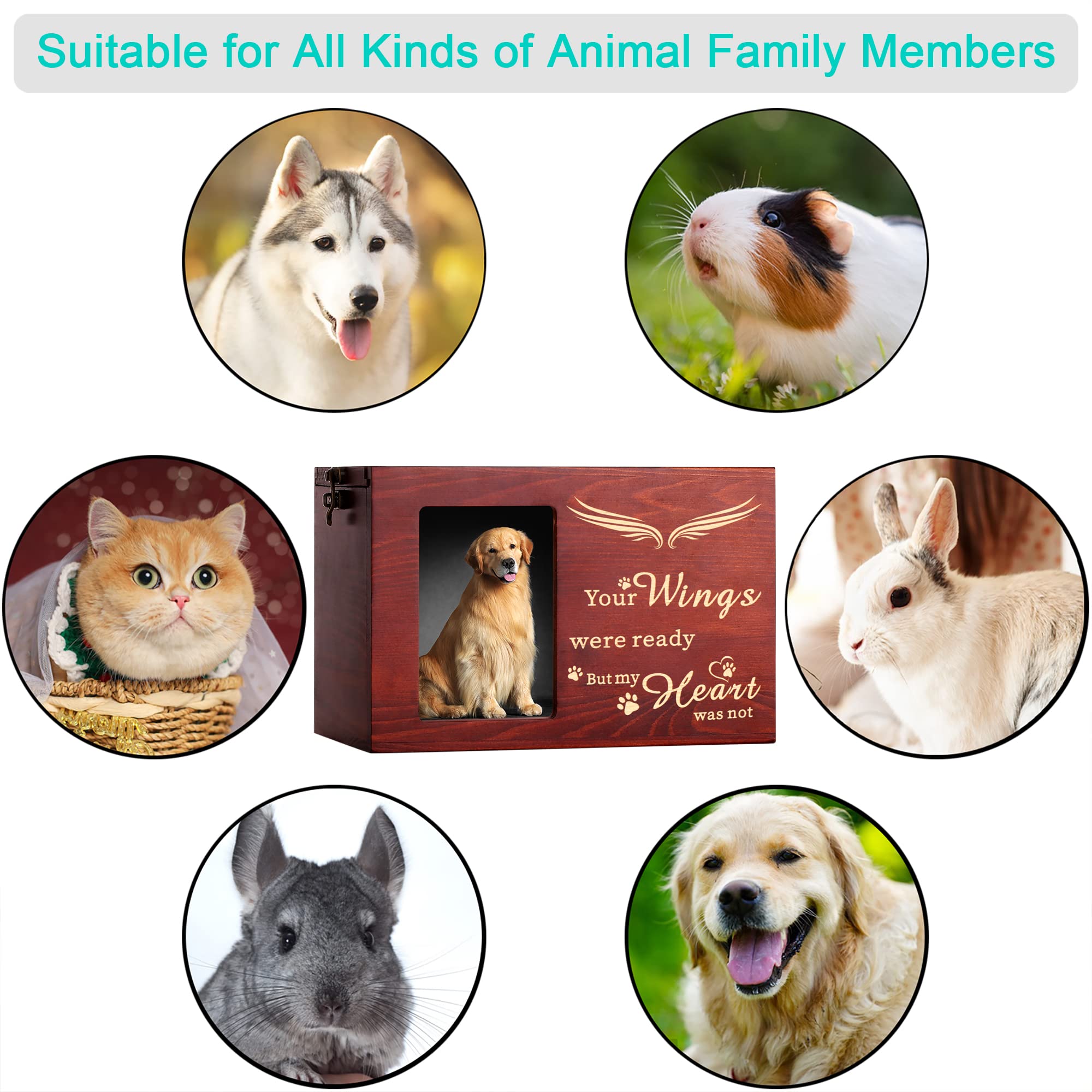 Pet Memorial Urns For Dog Or Cat Ashes, Large Wooden Funeral Cremation Urns With Photo Frame, Memorial Keepsake Memory Box With Black Flannel As Lining, Loss Pet Memorial Remembrance Gift