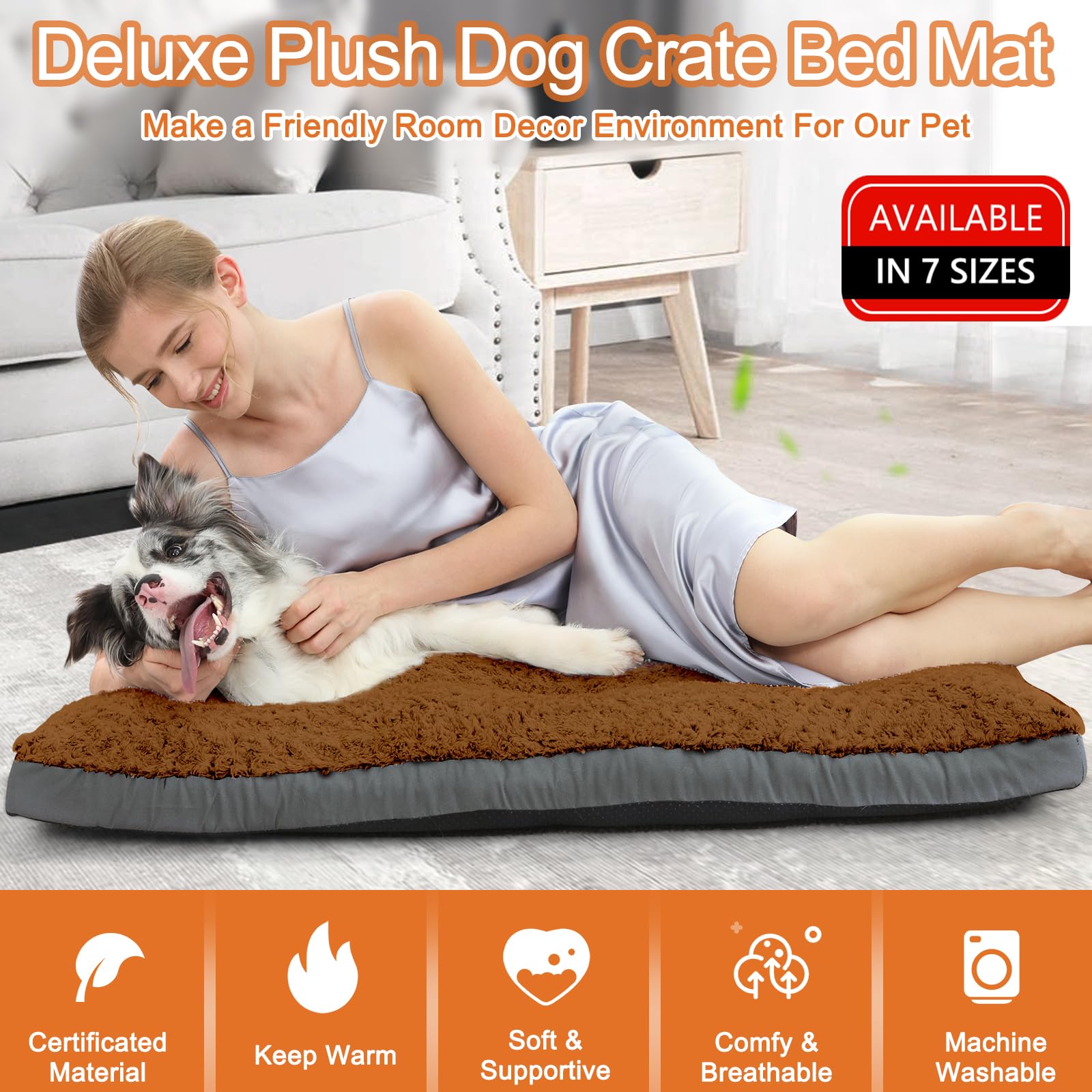 Pocblue Deluxe Washable Dog Bed For Small Dogs Dog Crate Mat 24 Inch Comfy Fluffy Kennel Pad Anti-Slip For Dogs Up To 25 Lbs, 24' X 17', Brown