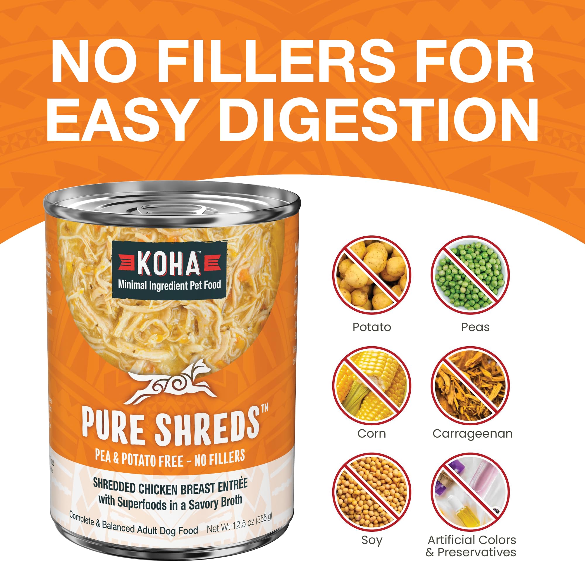 KOHA Pure Shreds Chicken Entr  e for Dogs, 12.5oz Cans (Pack of 12)