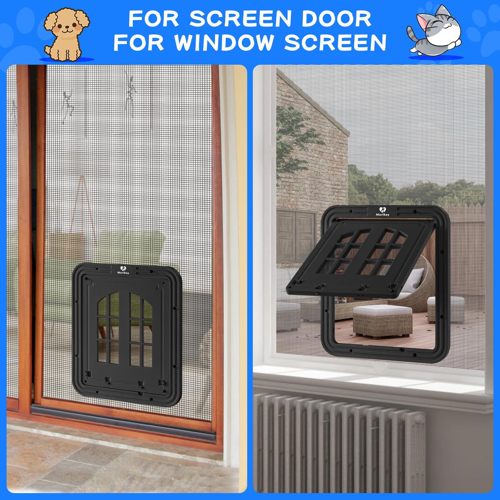 Morikey Cat Screen Door,Inside Opening 9.8  8.3Inch Cat Door For Screen Door, Pet Screen Door With Lockable Magnetic Flap For Pe