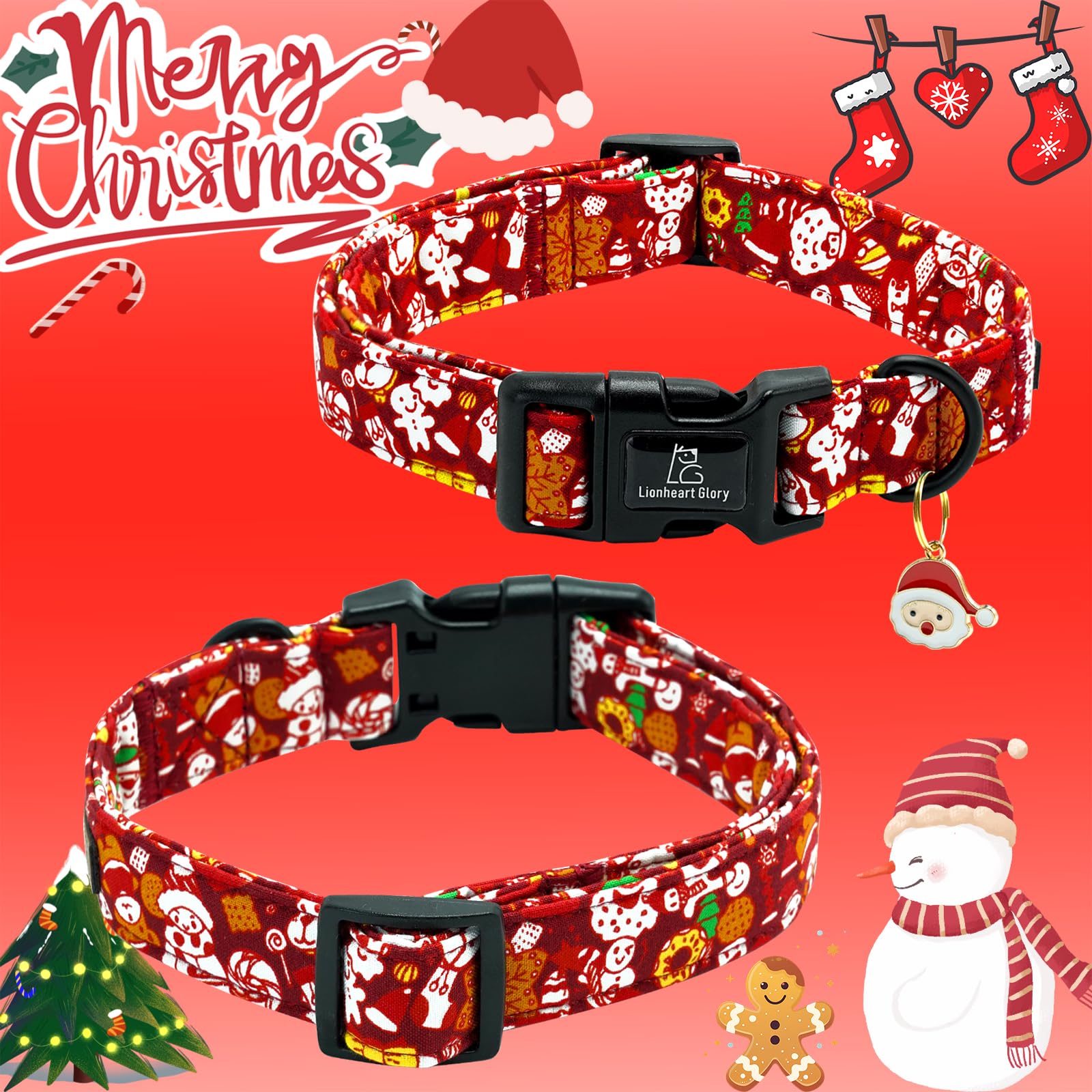 Lionheart Glory Christmas Dog Collar, Red Christmas Santa Deer Dogs Collar Adjustable Soft Comfortable Collars For Small Dogs Gi