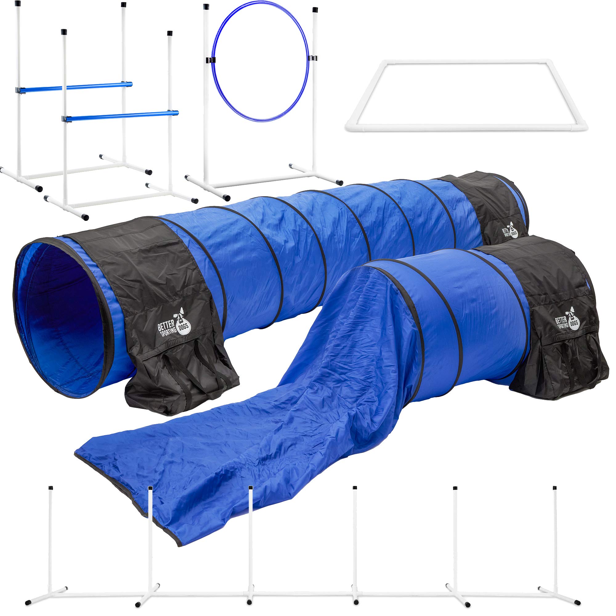 Better Sporting Dogs Agility Course Backyard Set - 7pc Indoor and Outdoor Agility Training Equipment for Dogs - 3 Jumps - 2 Tunn