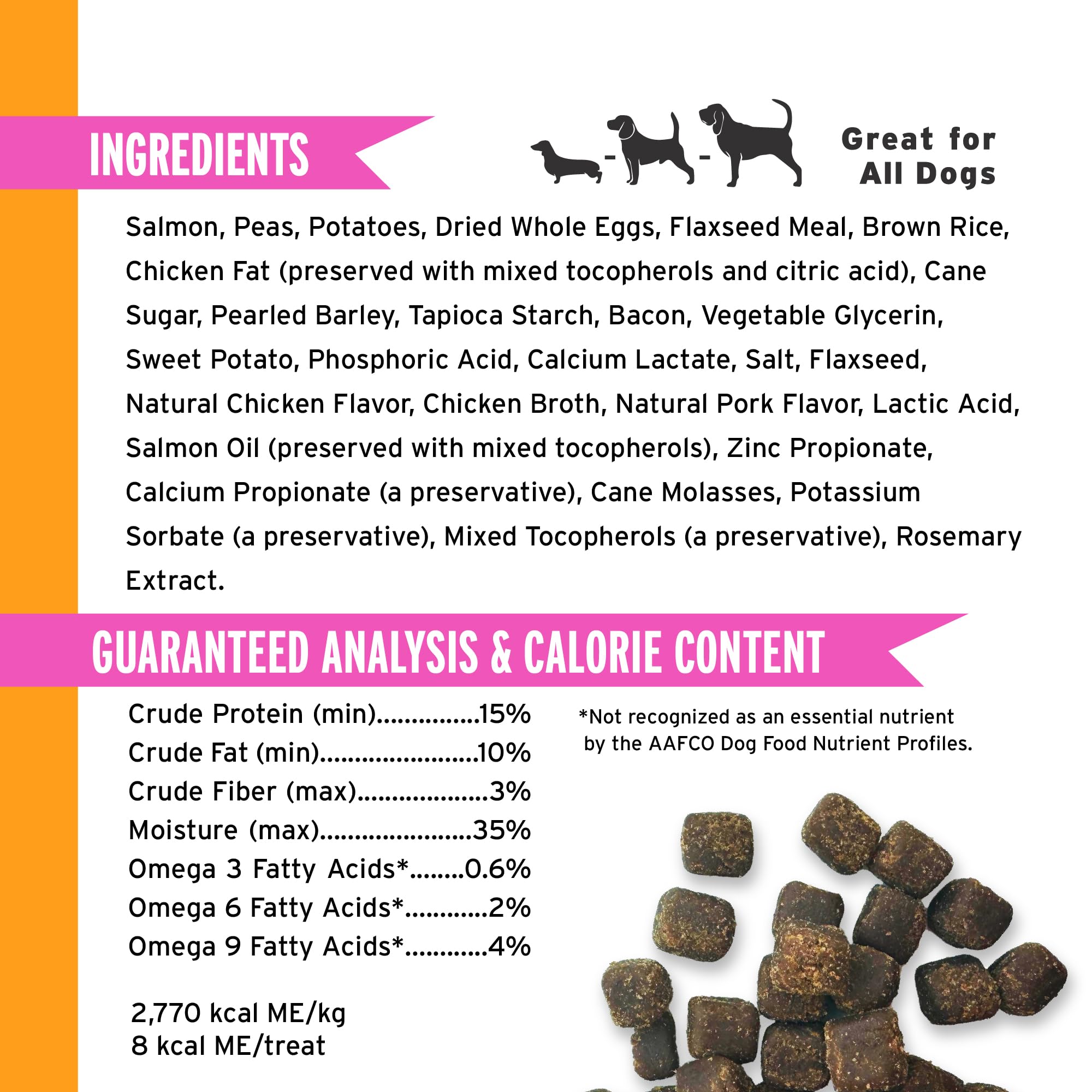Pet Botanics Omega Plus Salmon Flavor Treats, Soft & Chewy, 12 oz Pouch with 500 Treats, Ideal for Training, White