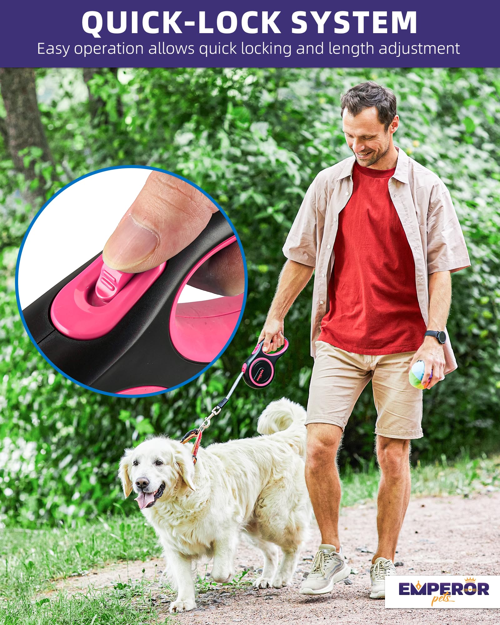Emperor Pets 16 Ft Retractable Dog Leash - Heavy Duty Retractable Pet Leash With Anti-Slip Grip - Reflective Dog Leash Tape For